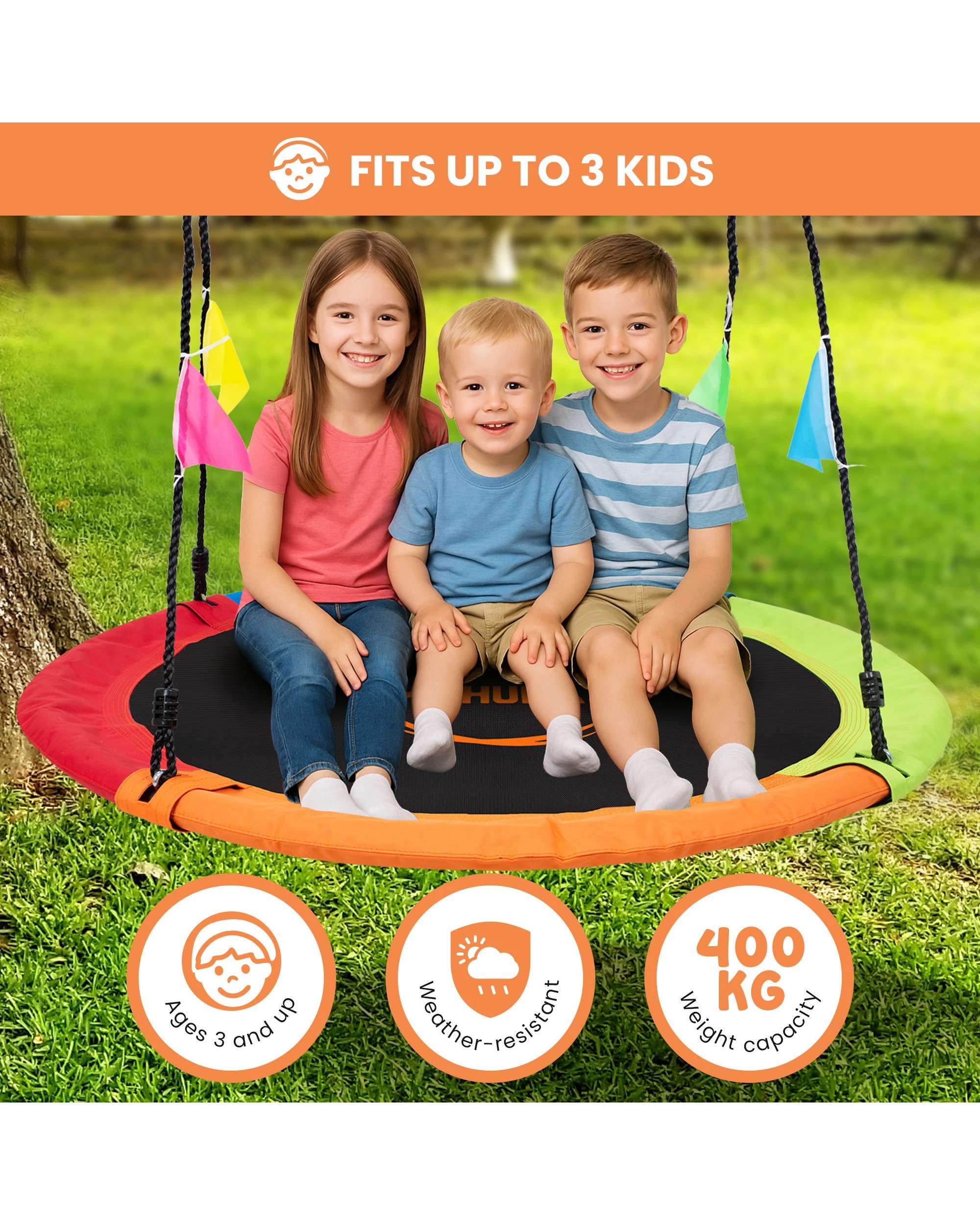 6 Kahuna Kids 1.2m Tree Saucer Swing Set Round with Hanging Straps 400kg Capacity, 6 of 8
