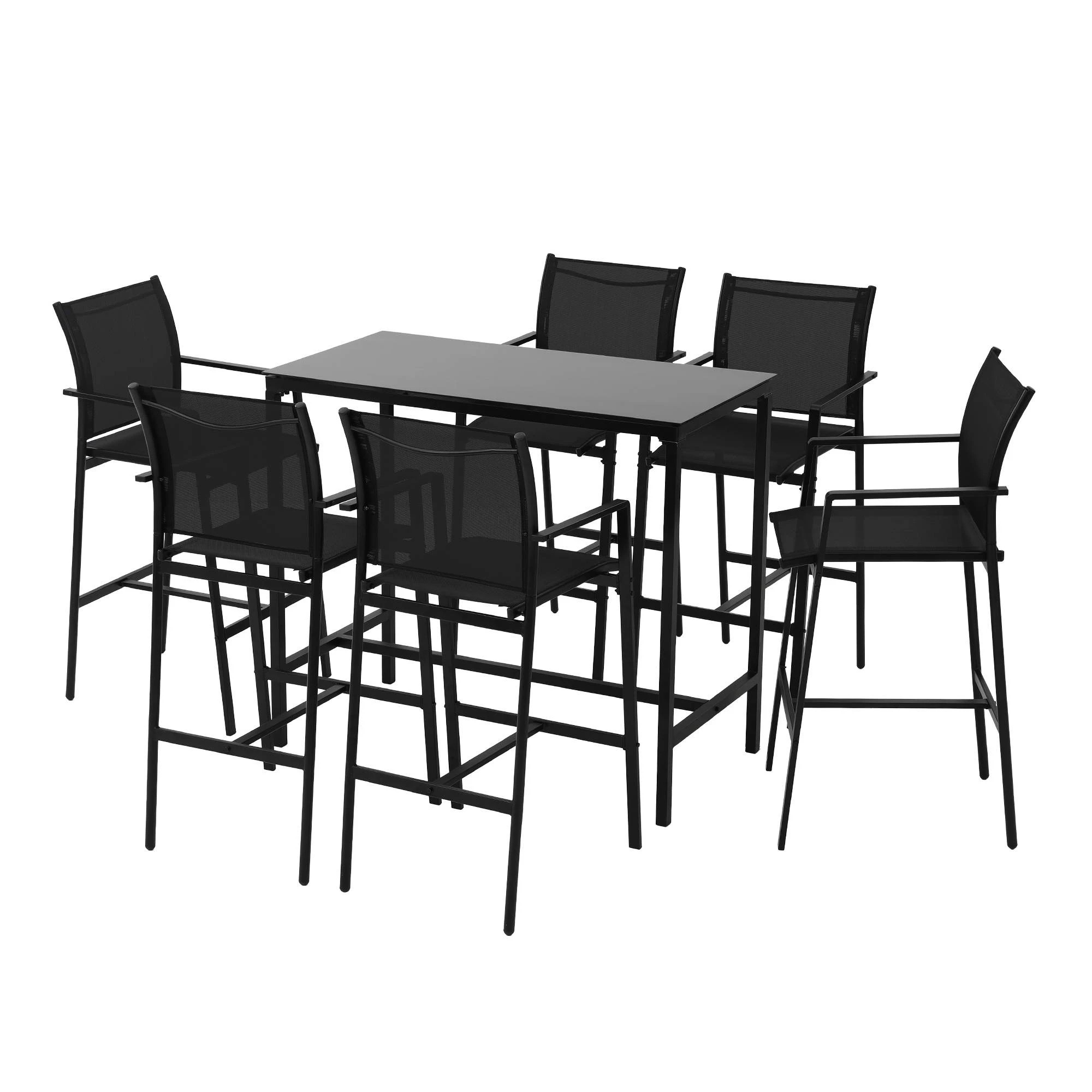 1 Gardeon 7PCS Outdoor Bar Set Stools Dining Chairs Table Patio Steel Bistro Set - Black, 1 of 7