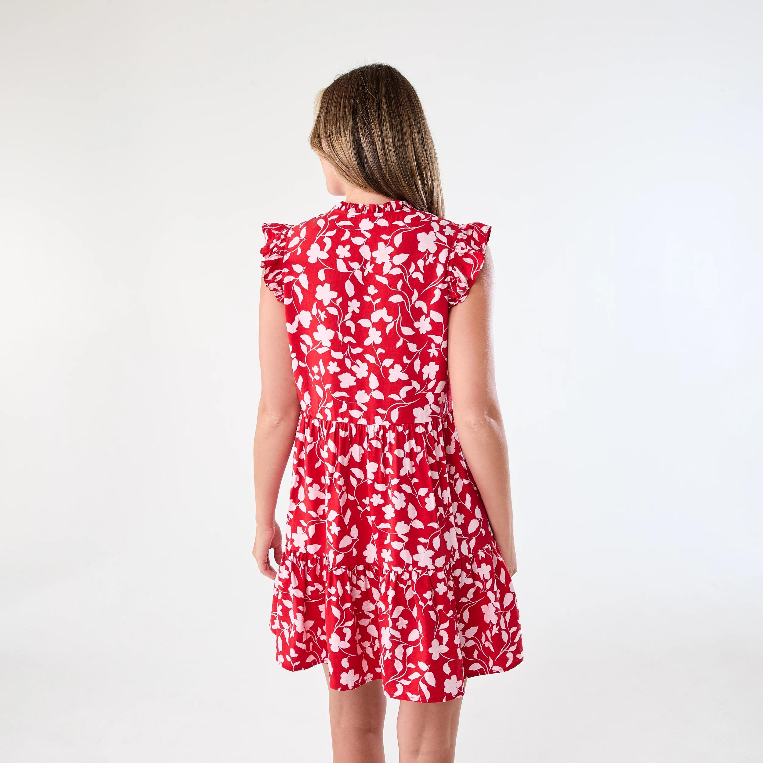3 Sleeveless Frill Tiered Mini Dress Red Flrl, 3 of 8
