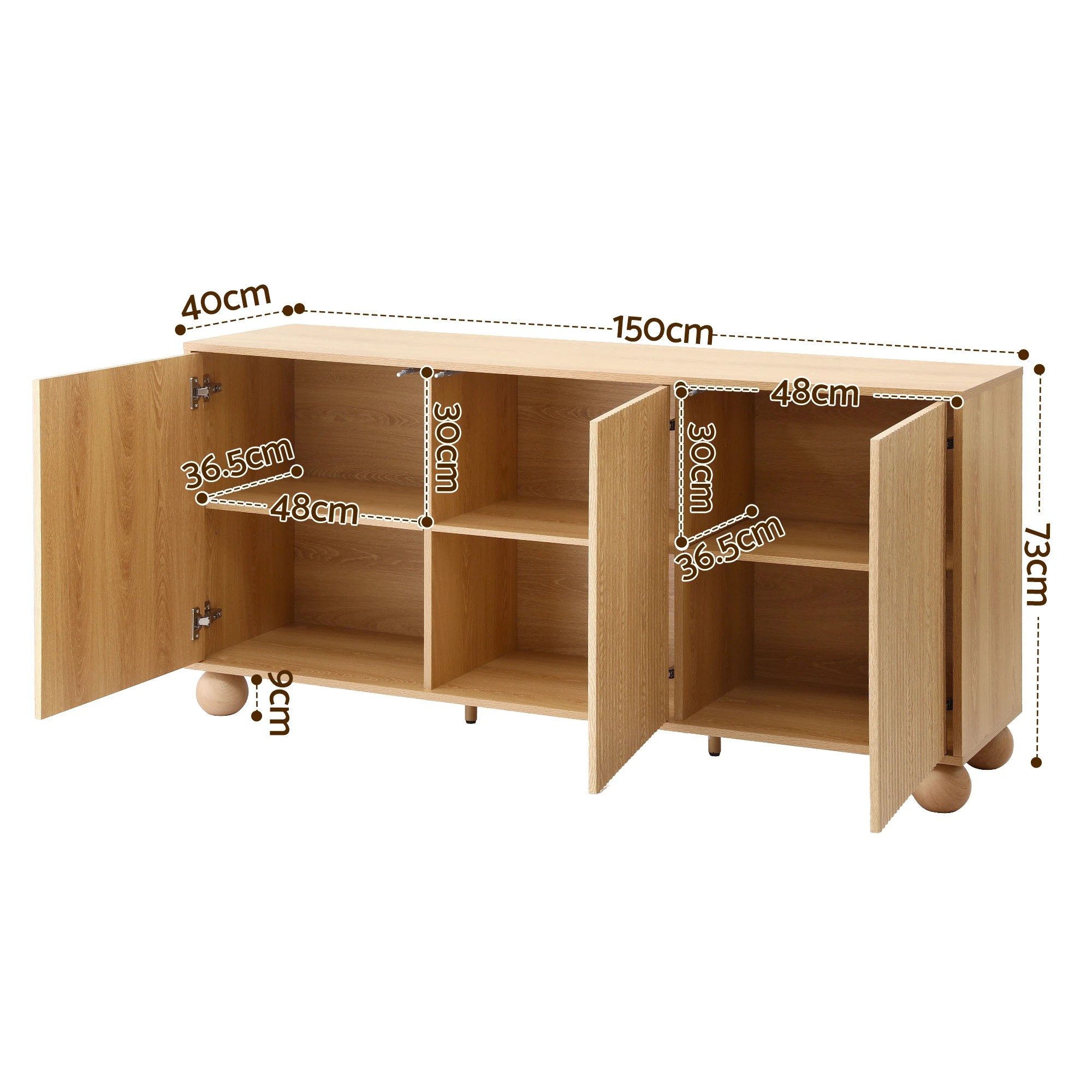 3 Artiss Buffet Cabinet Sideboard 2-Tier Kitchen Storage Ball Legs180cm - Natural, 3 of 10