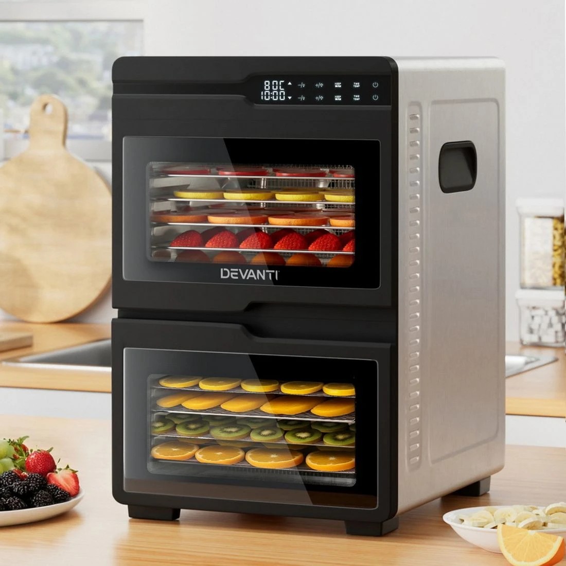 3 Devanti 12 Trays Food Dehydrator Dual-Zone Stainless Steel Fruit Jerky Dryer - Silver, 3 of 4