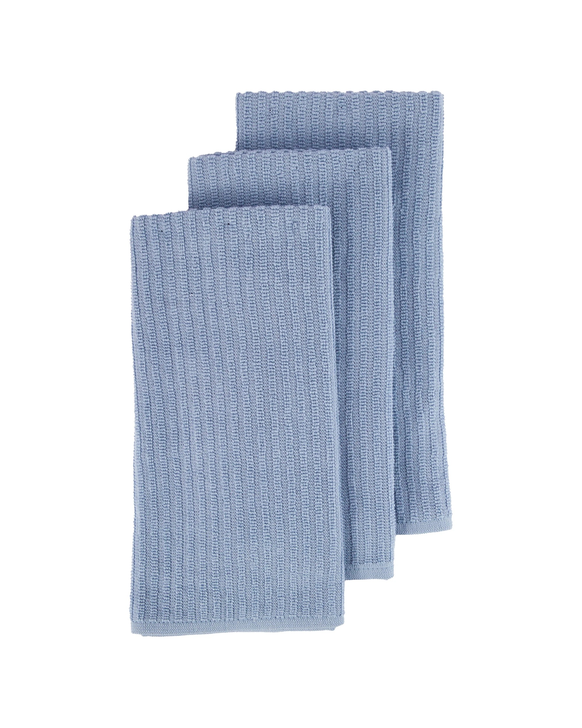 1 3 Pack Blue Ribbed Terry Tea Towels, 1 of 4