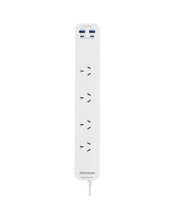 Jackson Rapid Charge 20w USB-C/A 4 Outlet Powerboard White