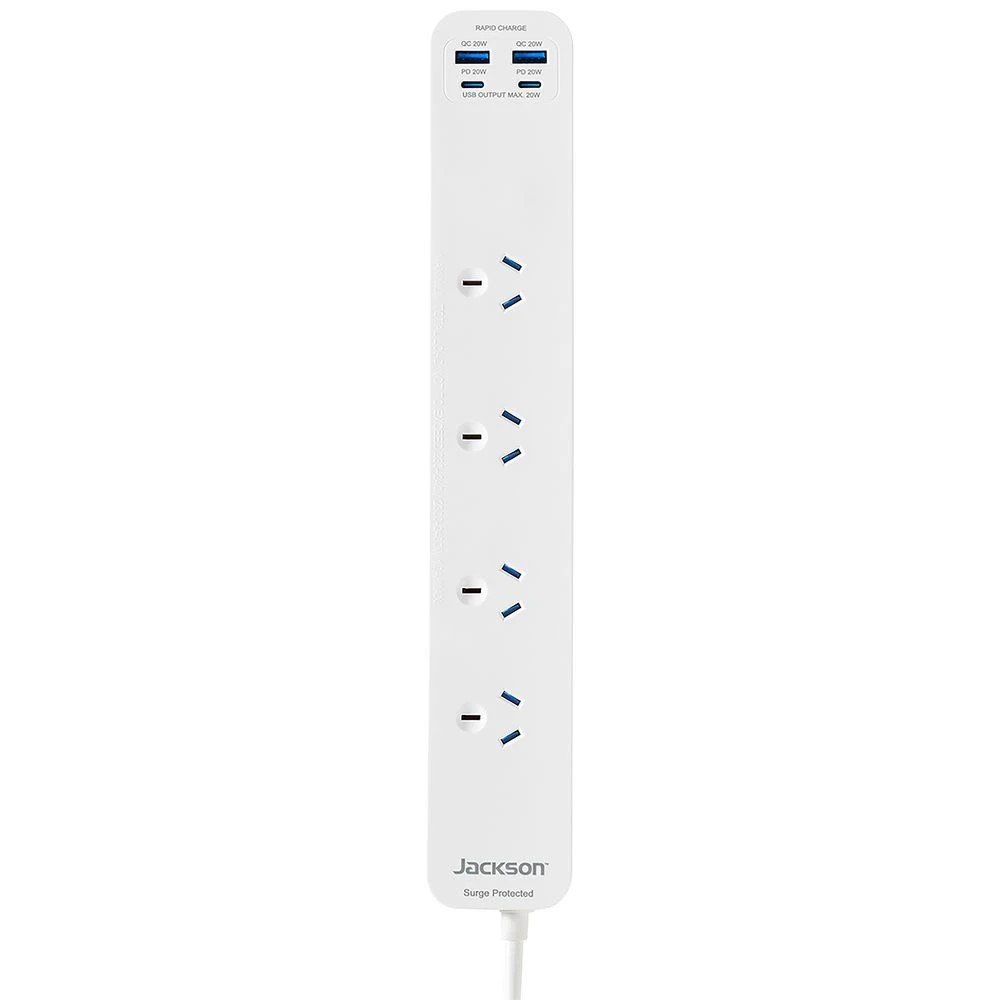 1 Jackson Rapid Charge 20w USB-C/A 4 Outlet Powerboard White, 1 of 5