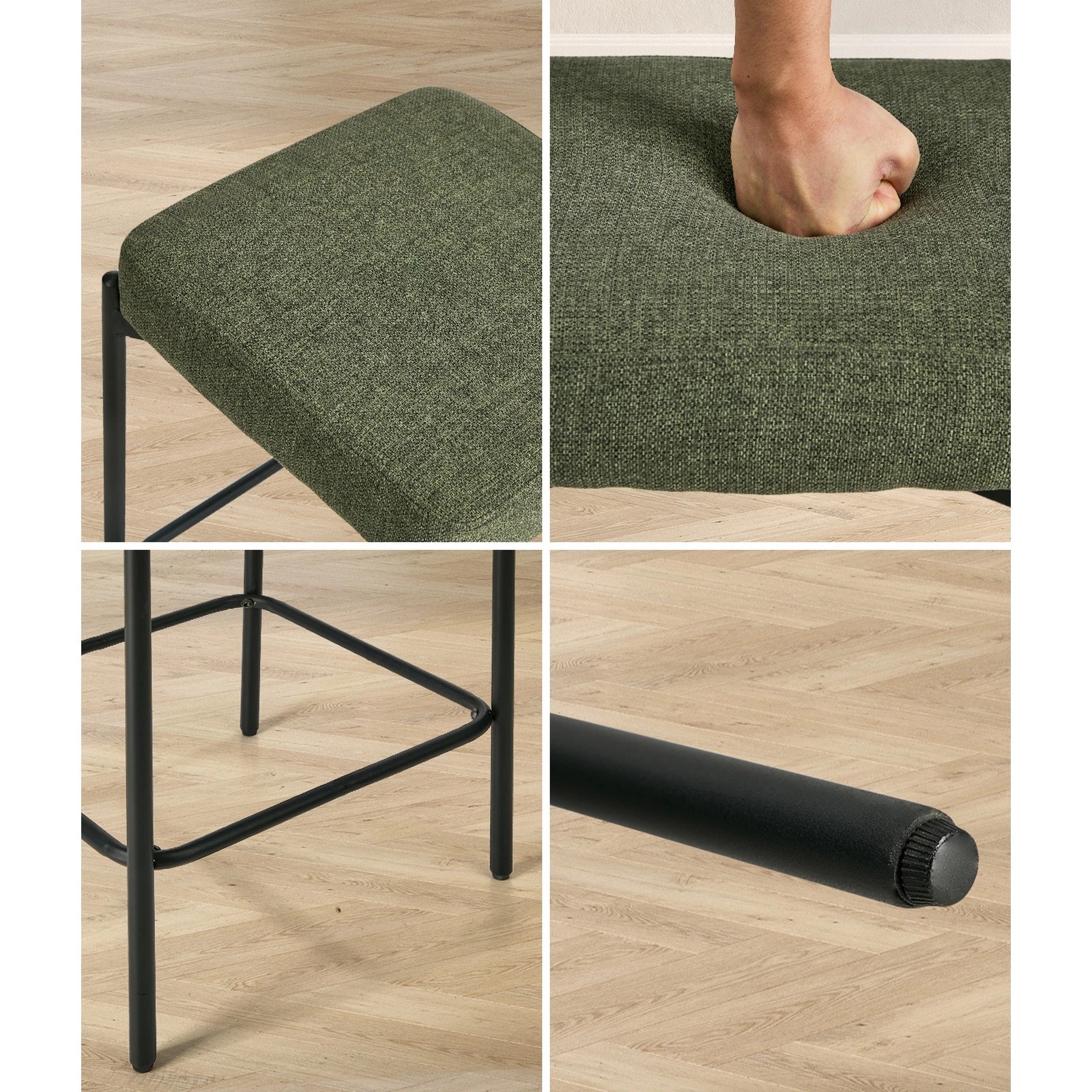 5 Oikiture 2x Bar Stools Kithen Counter Stool Dining Chair Linen Seat Metal - Green, 5 of 9