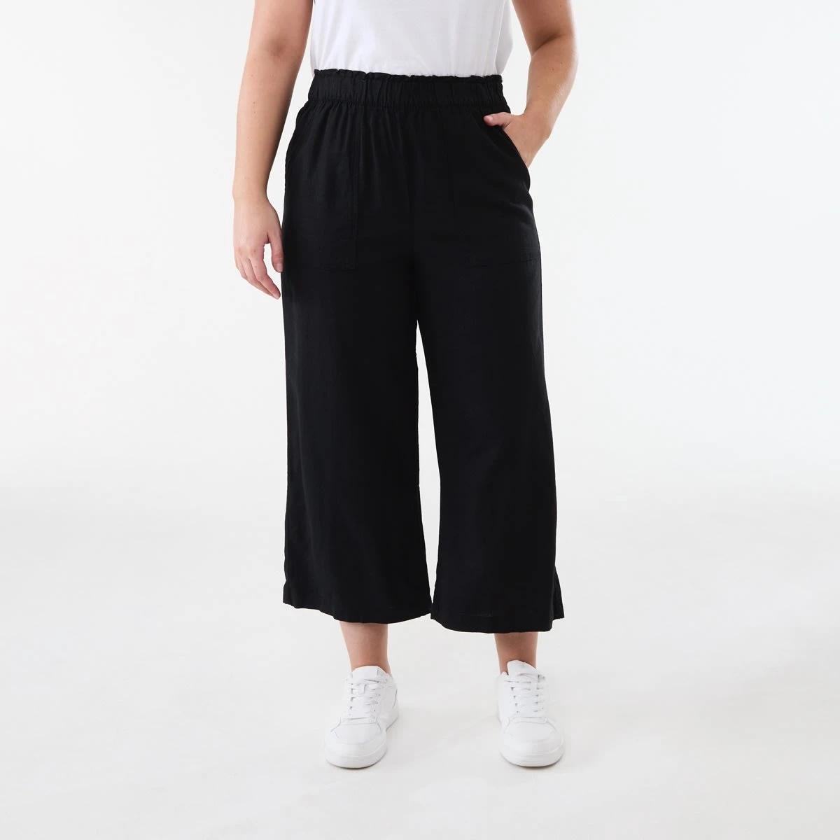 1 Linen Blend Culottes BLACK, 1 of 5