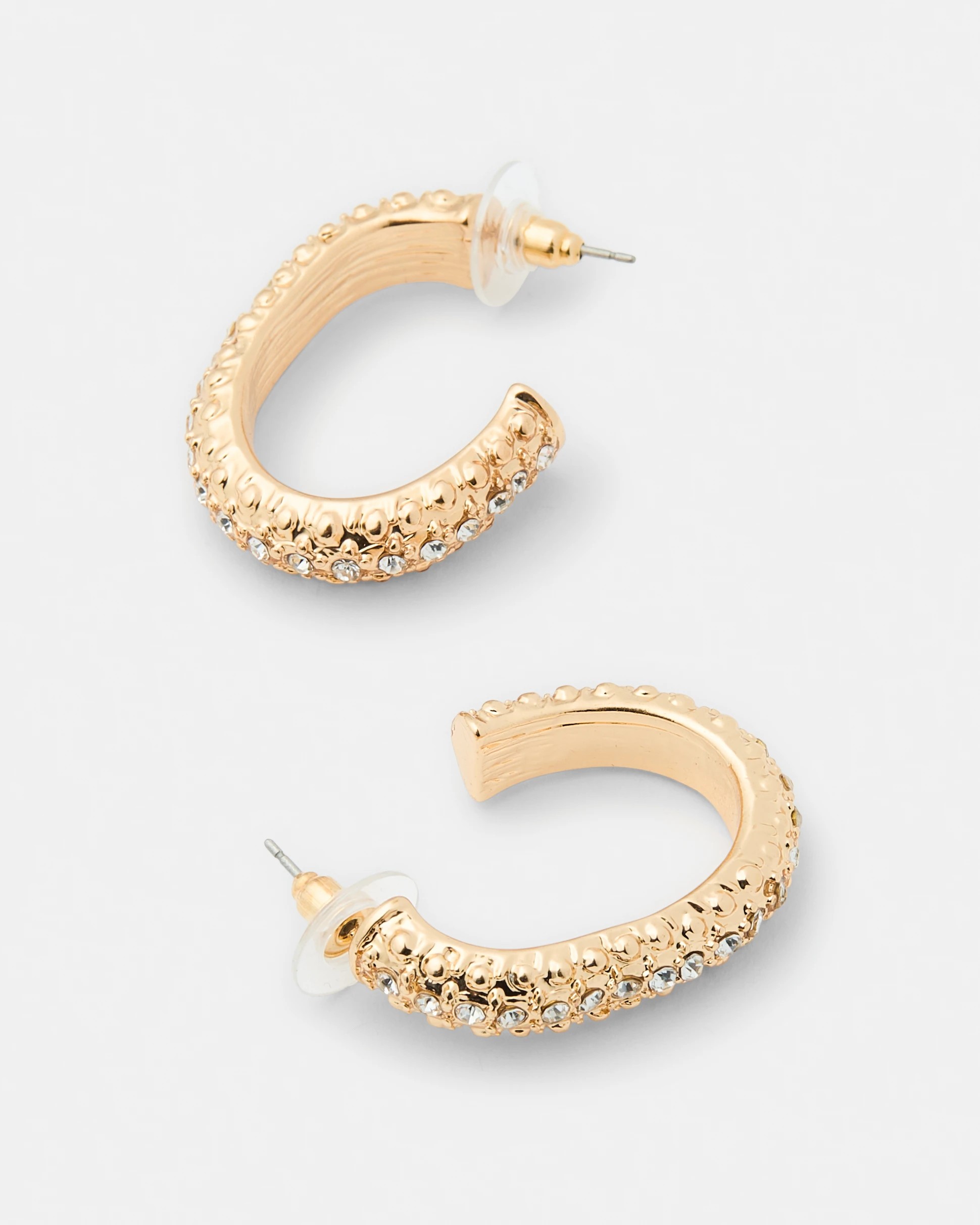 3 Diamante Hoop Earrings - Gold Tone, 3 of 5