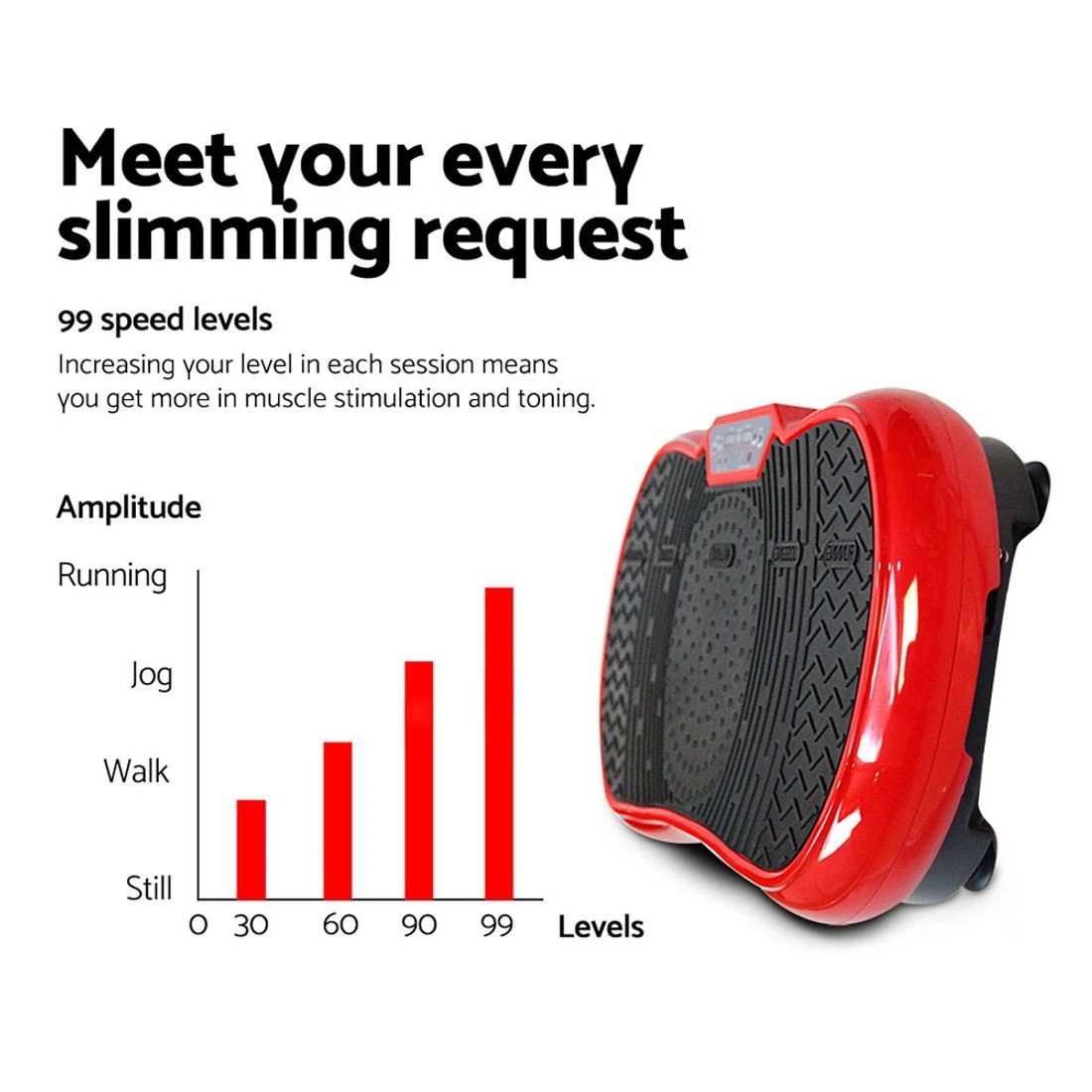 3 Everfit Vibration Machine Platform Vibrator Resistance Rope Home Fitness - Red, 3 of 9