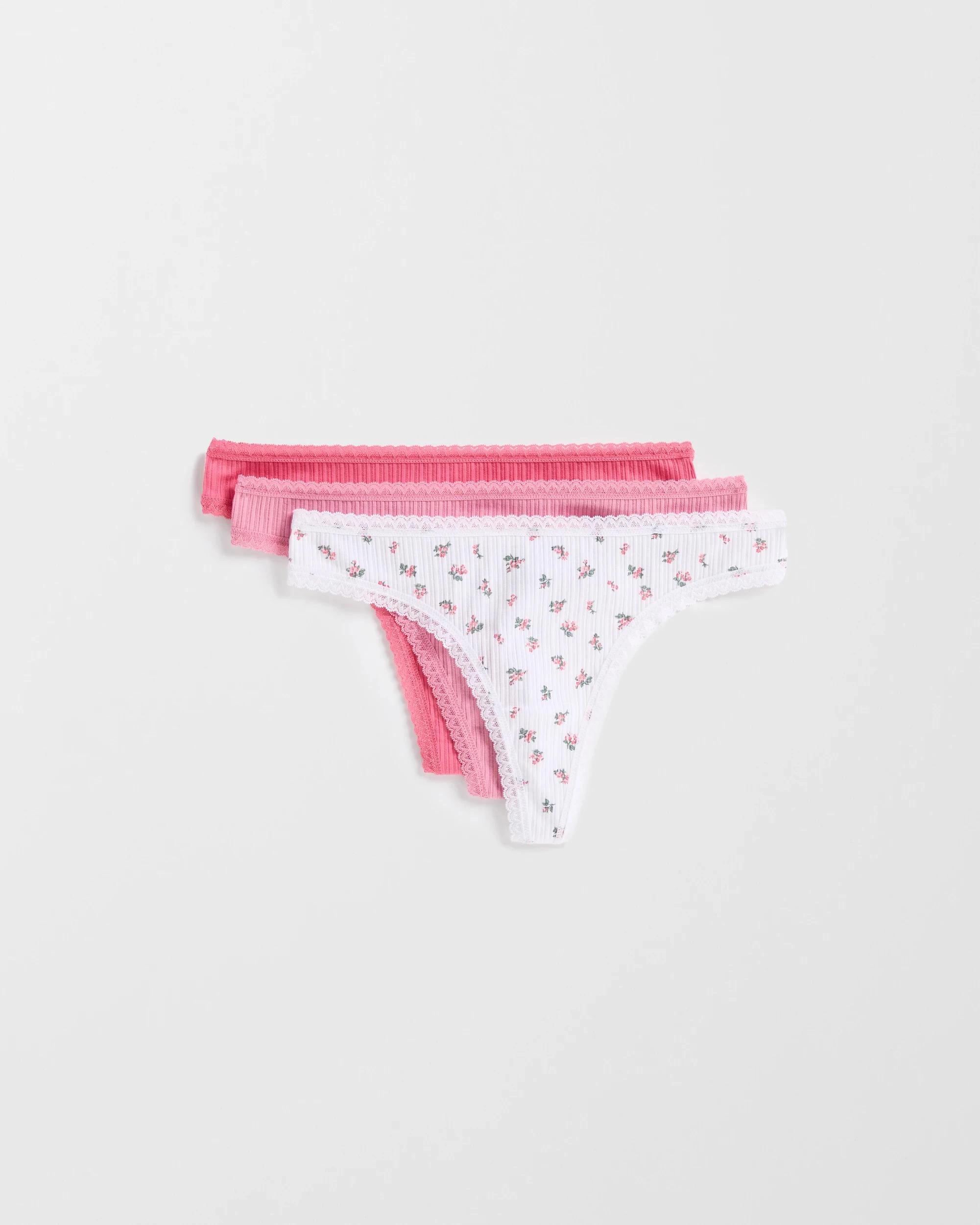 1 Lily Loves Australian Cotton 3 Pack Pointelle G-String Briefs FRUIT DOVE/ORCHID SMOKE/PINK ROSE DITSY WHITE, 1 of 3