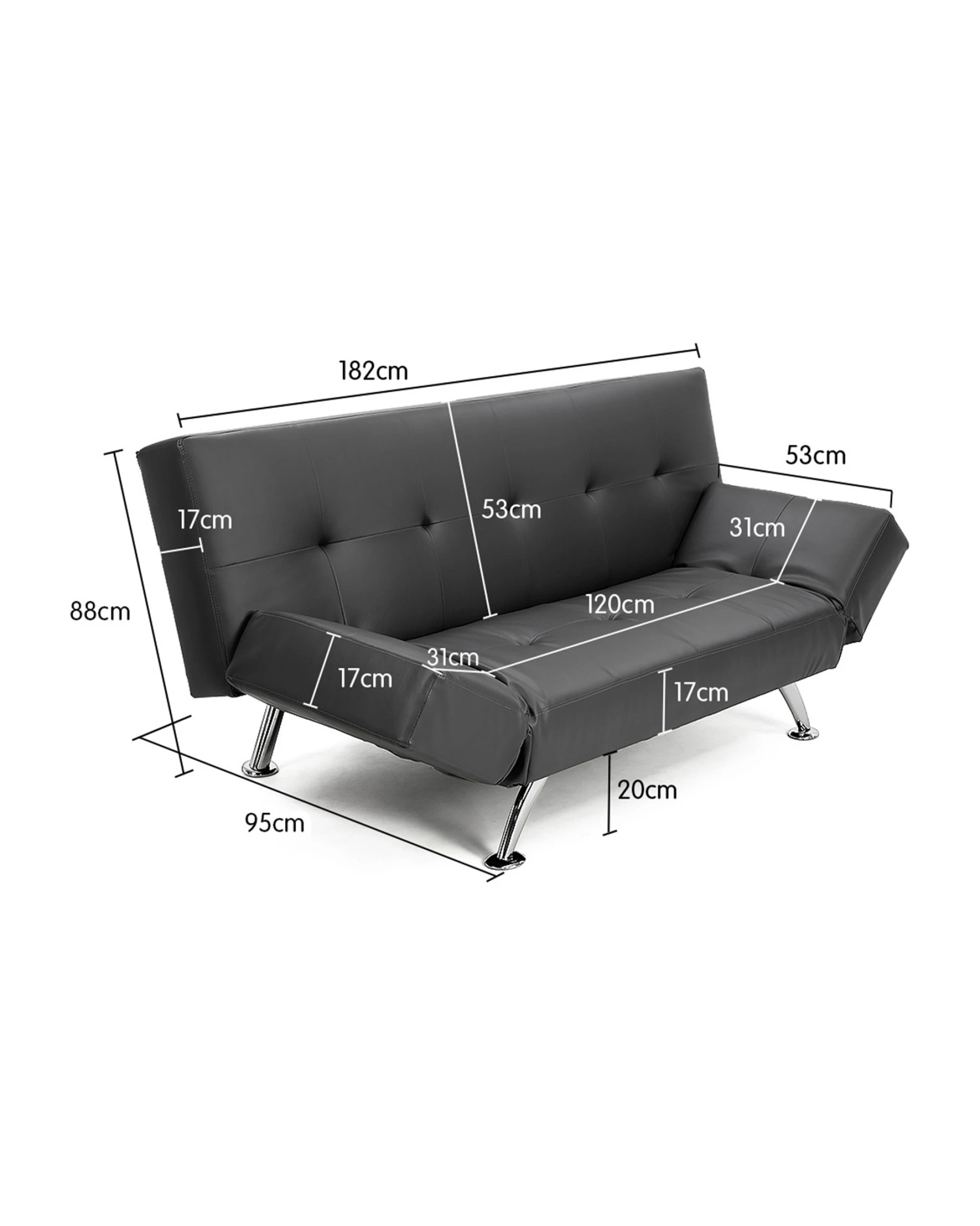 6 Sarantino 3 Seater Faux Leather Sofa Bed Lounge - Grey, 6 of 6