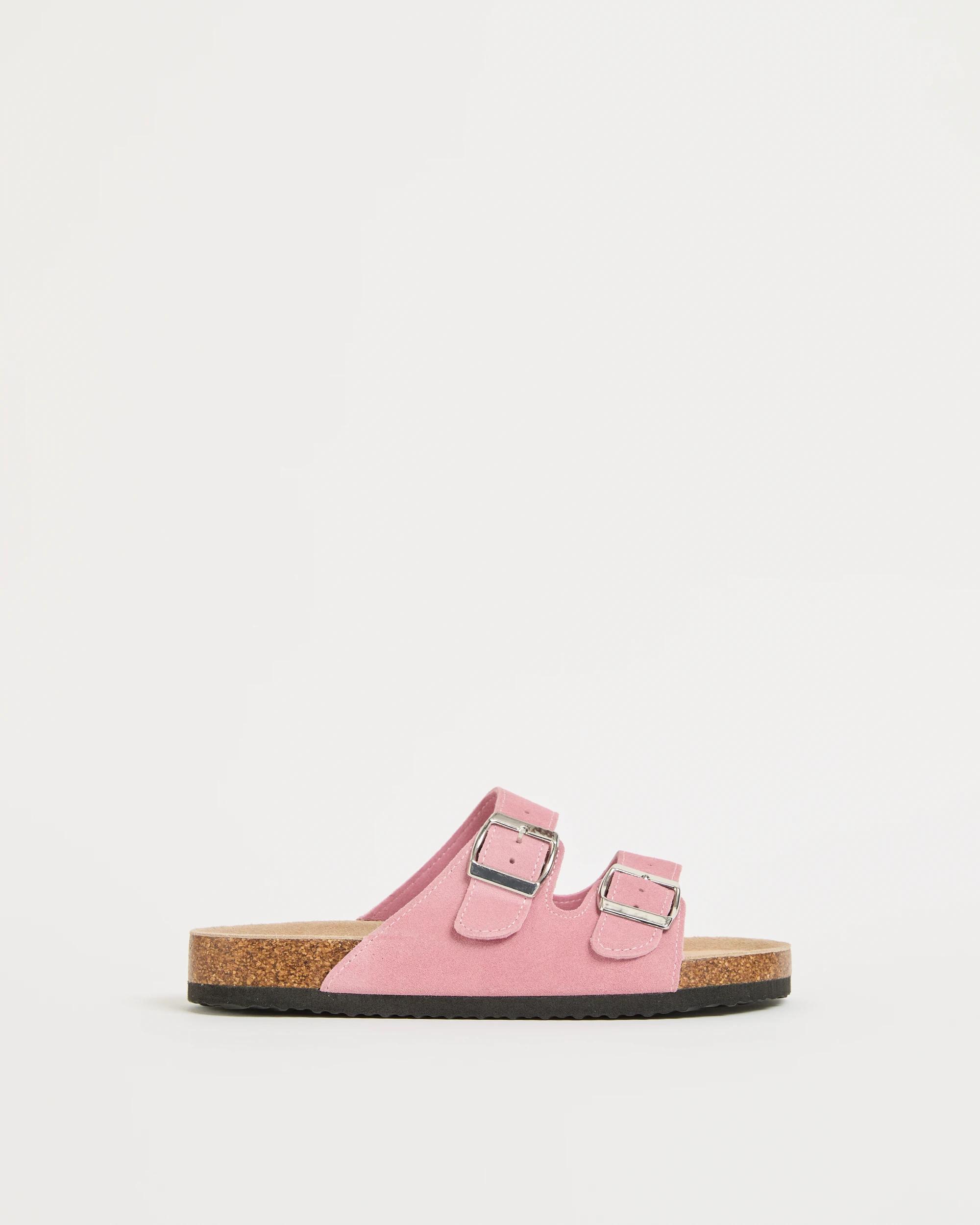 1 Target Youth Suede Leather Buckle Moulded Cork Sandals PINK SUEDE, 1 of 3