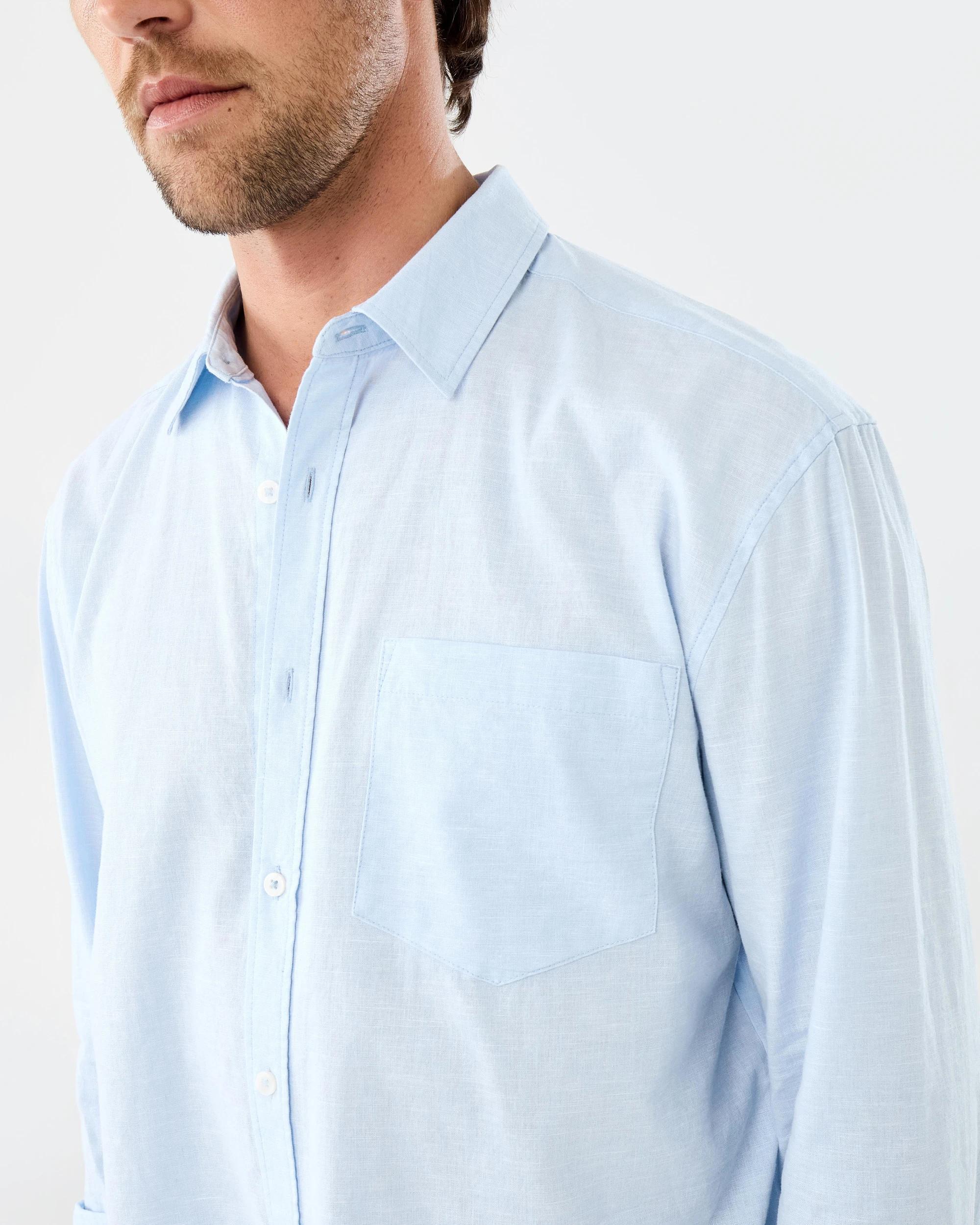 8 Long Sleeve Cotton Linen Shirt Blu Crystl, 8 of 10