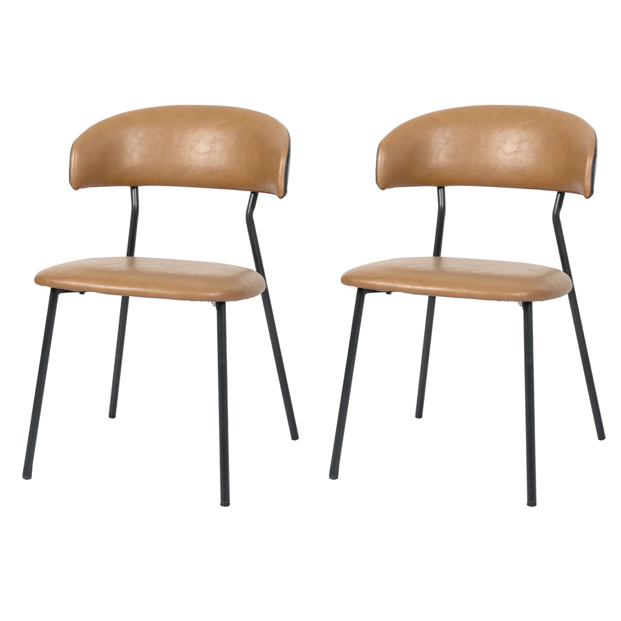 1 Levede 2x PU Leather Padded  Dining Chairs - Natural, 1 of 9
