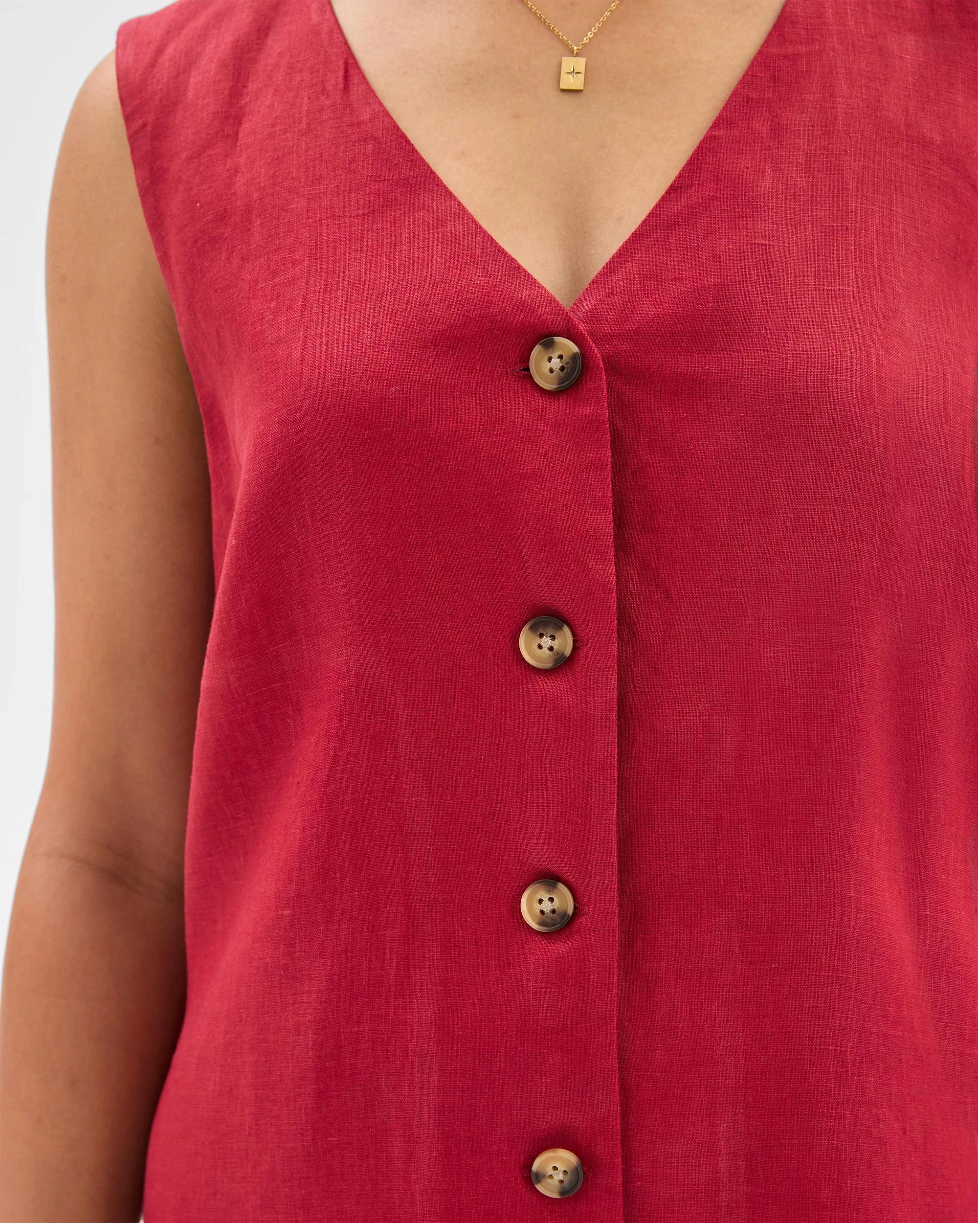 5 Target Woman European Linen Button Front Mini Dress GARNET, 5 of 7