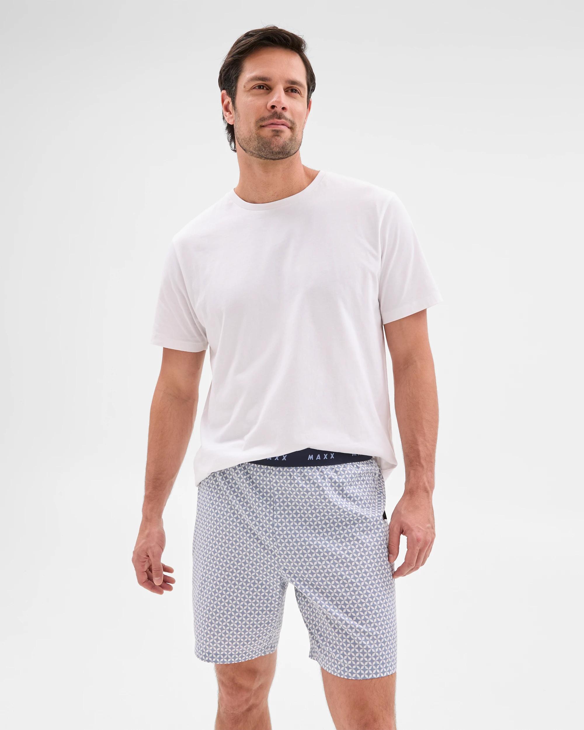 1 Mens Australian Cotton Woven Sleep Shorts - Maxx BLUE GEO, 1 of 6