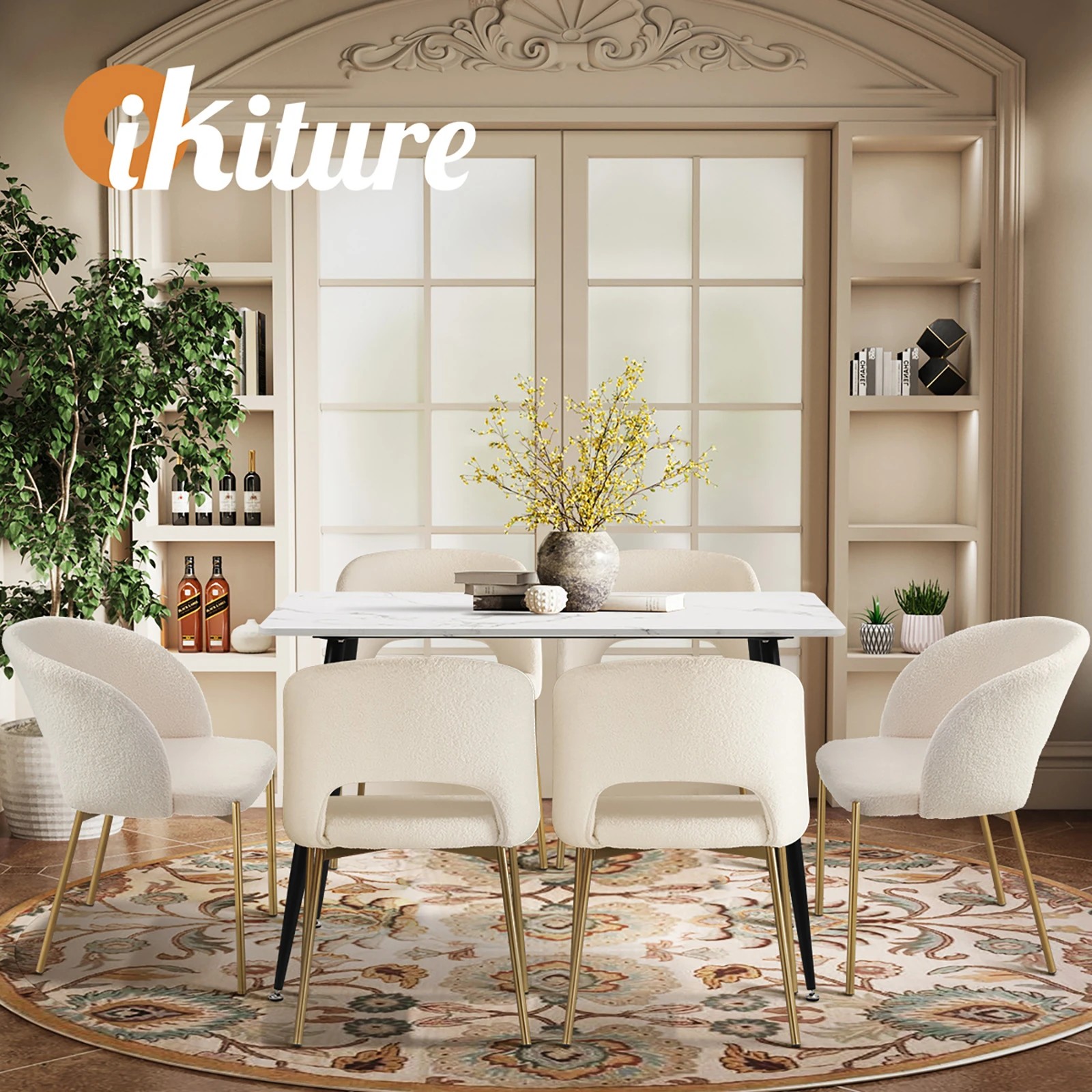 6 Oikiture 120cm Rectangle Dining Table with 6PCS Dining Chairs Sherpa - Multi, 6 of 9