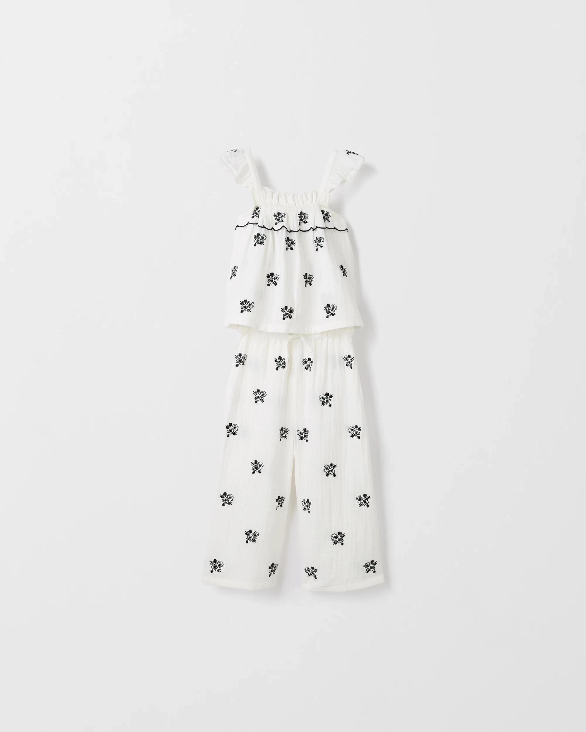 5 Target Kids Woven Ruffle Embroidered Top & Pants Coord Set CREAM, 5 of 6