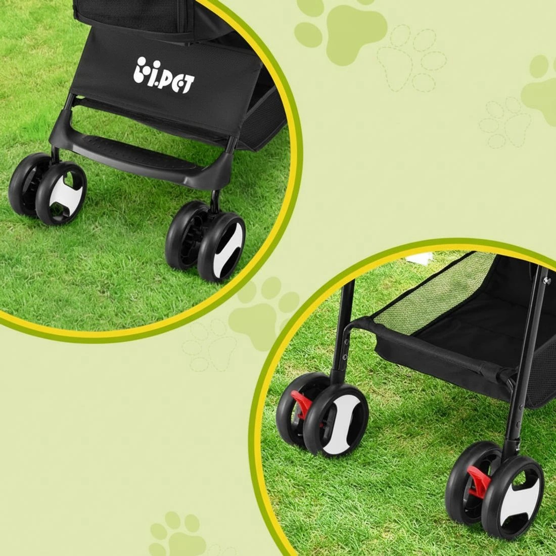 6 i.Pet Pet Stroller Dog Pram Cat Carrier Travel Large Pushchair Foldable 4 Wheels - Black, 6 of 8