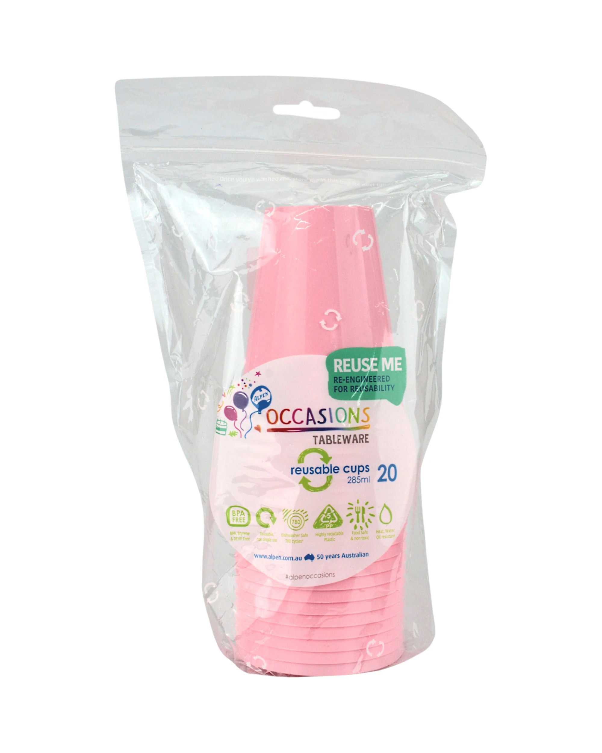 2 Alpen Reusable Cups 285ml Pack of 20 - Light Carnation Pink - Light Carnation Pink, 2 of 3