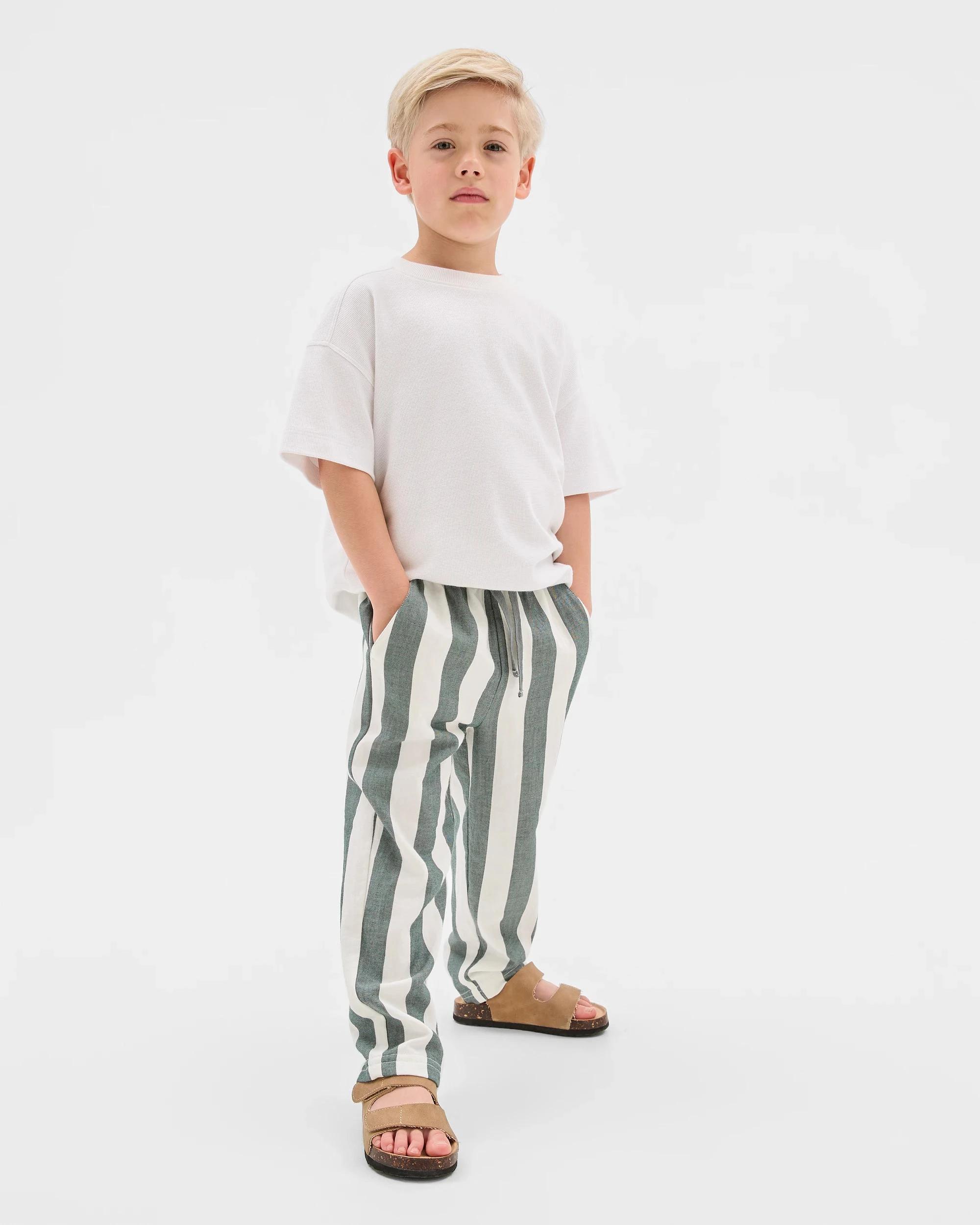 1 Target Kids Lightweight Woven Pull On Pants GREEN STRIPE, 1 of 7