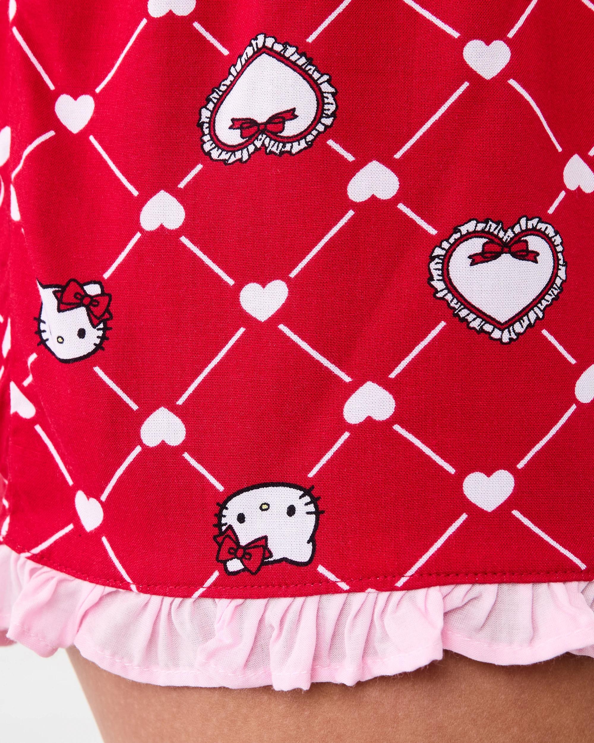 8 Hello Kitty License Frill Short Sleeve Top and Shorts Woven Boxy Pyjama Set Kitt Heart, 8 of 10