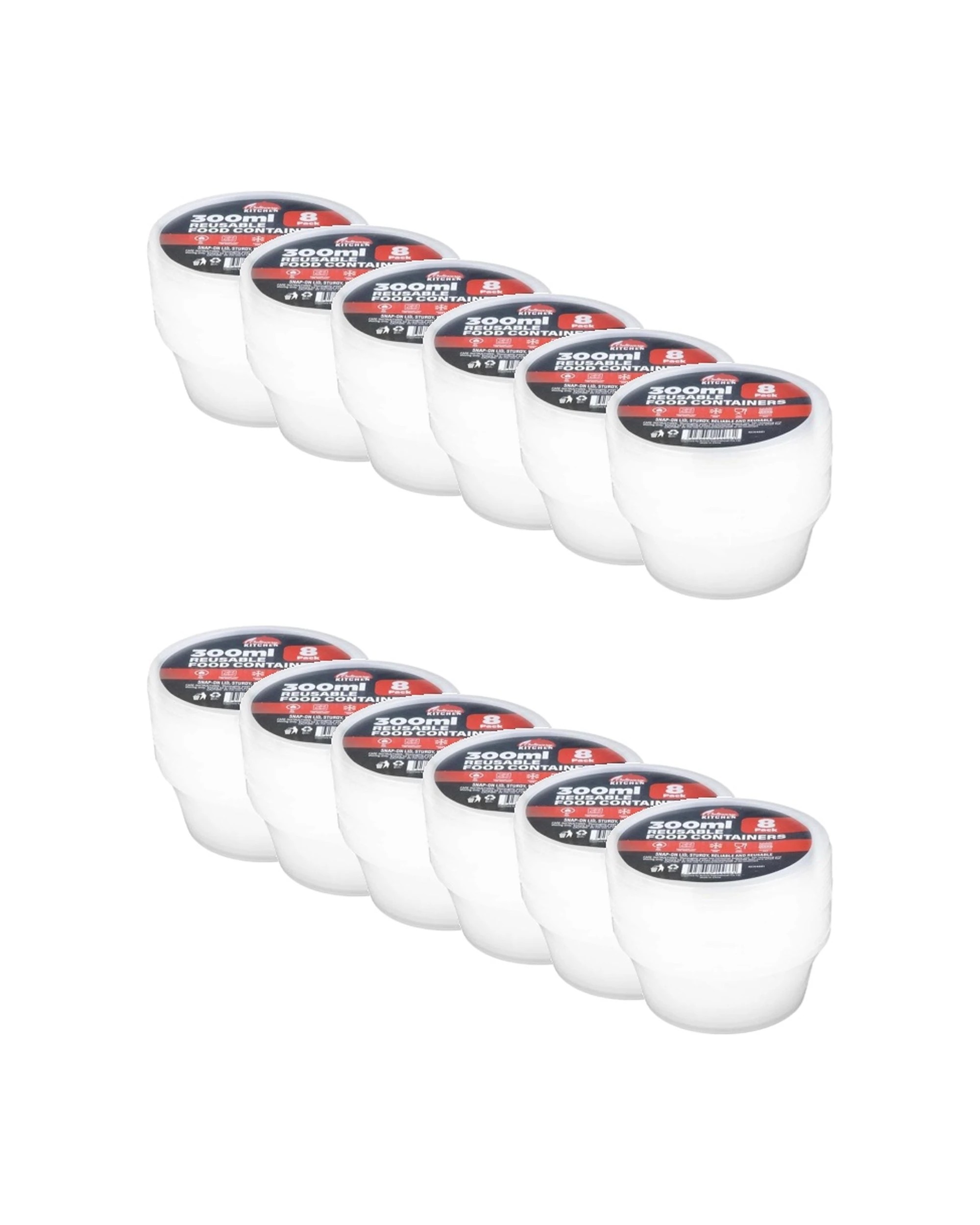 1 Brazco 12x 8pc Reusable Round Food Storage Containers With Lids 300ml - Clear