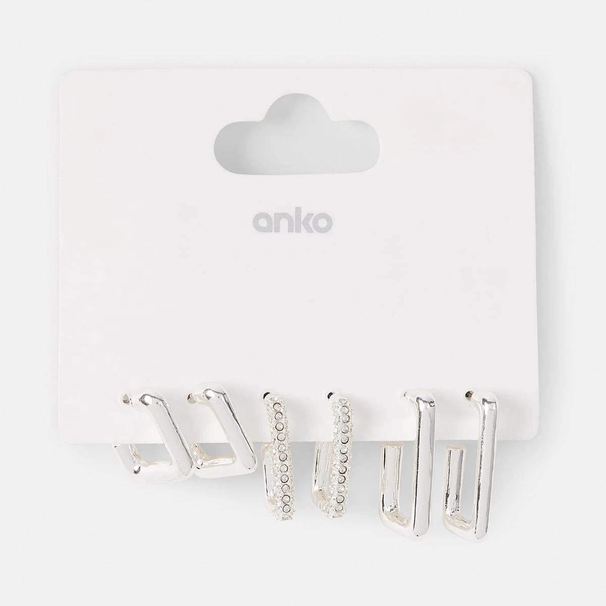 5 3 Pack Square Hoop Earrings - Silver Tone Silver, 5 of 5