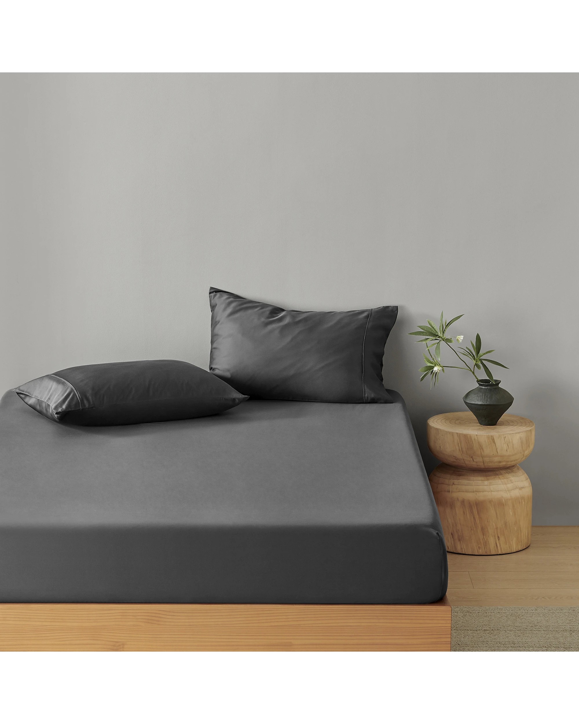1 Natural Home 400TC 100% Bamboo Sateen Fitted Sheet Set - Single Bed - Charcoal, 1 of 5