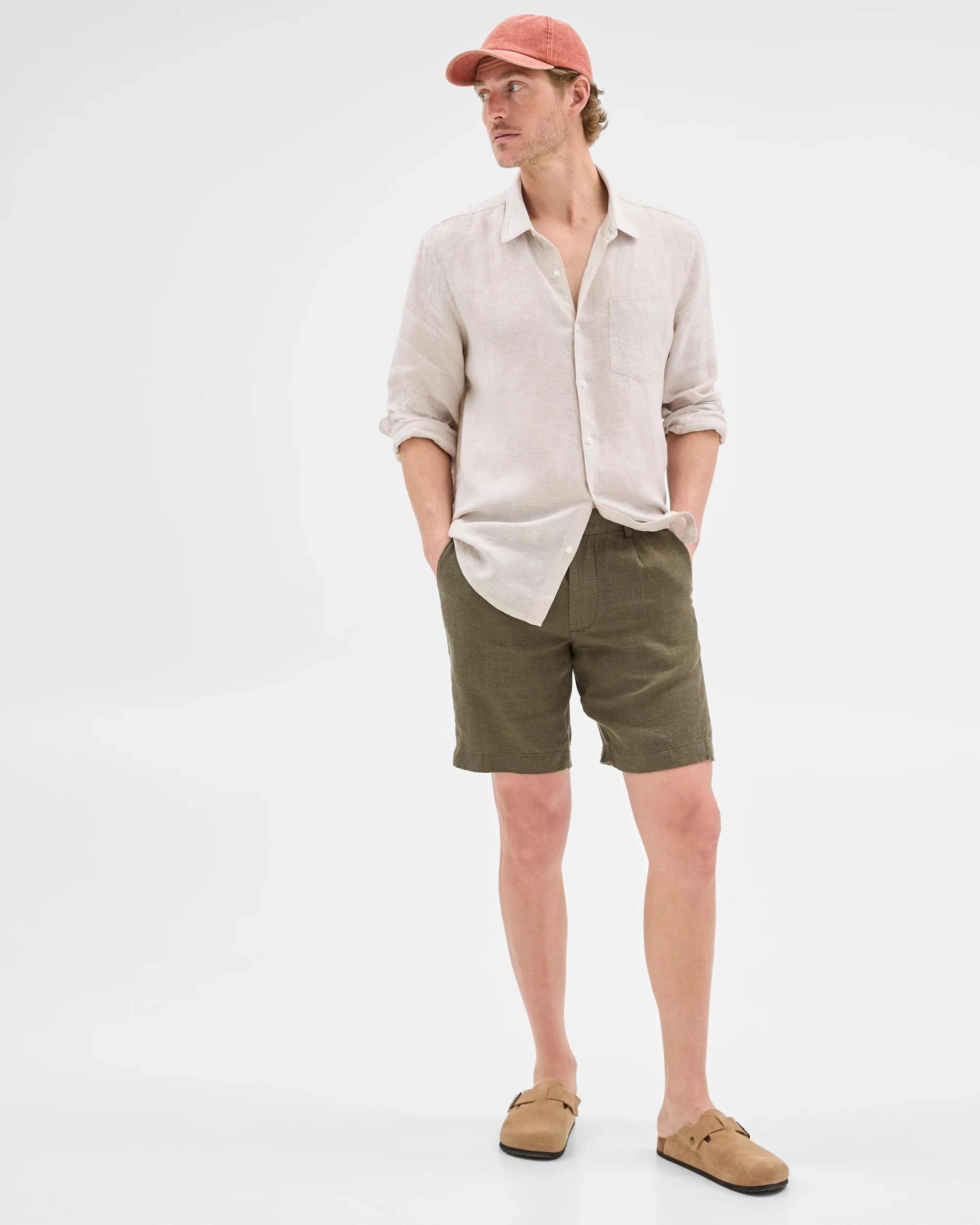2 Target European Linen Pleated Chino Shorts KHAKI, 2 of 6