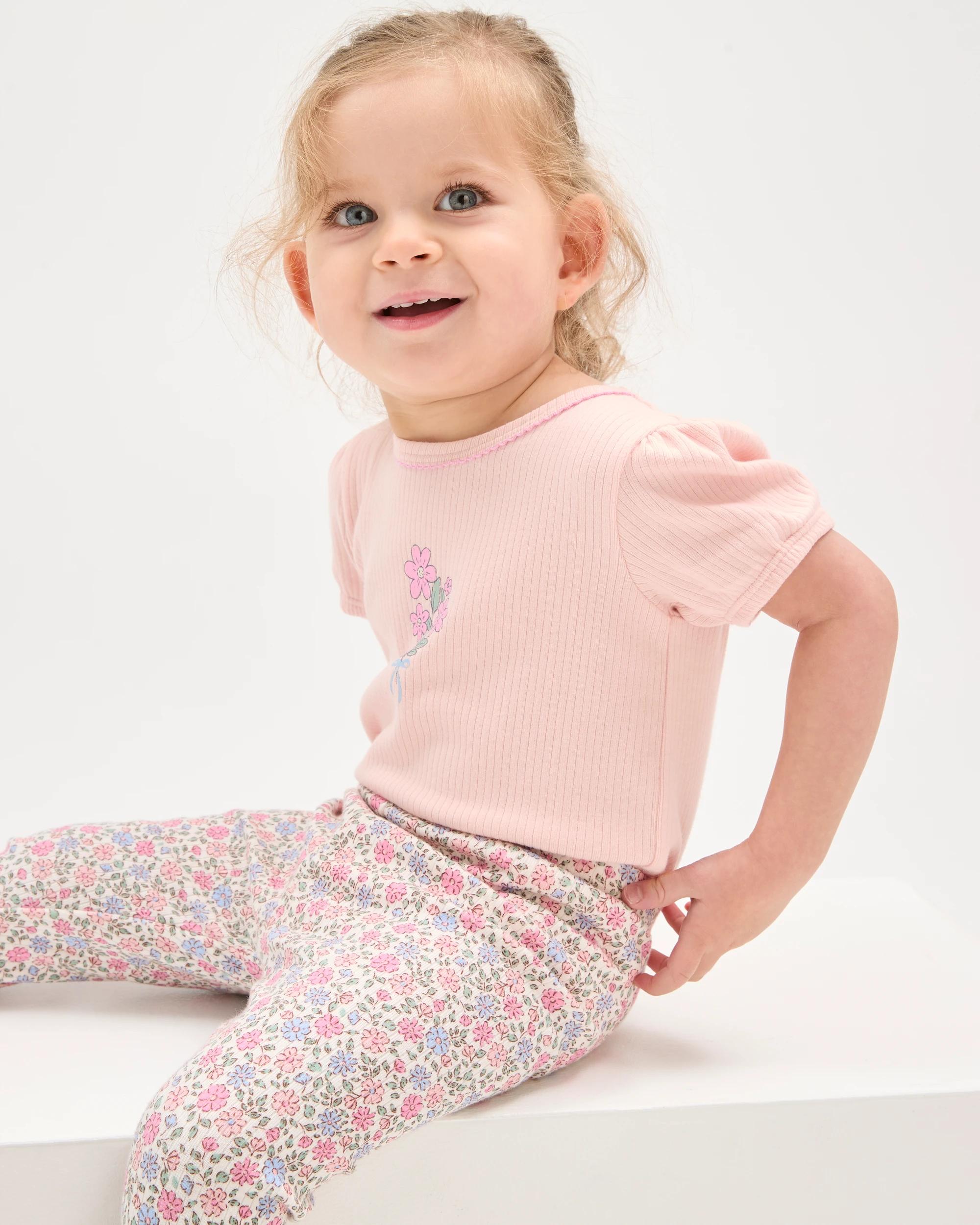 3 Target Baby Baby Organic Cotton Short Sleeve Bodysuit & Leggings 2 Piece Set FLORAL PINK, 3 of 6