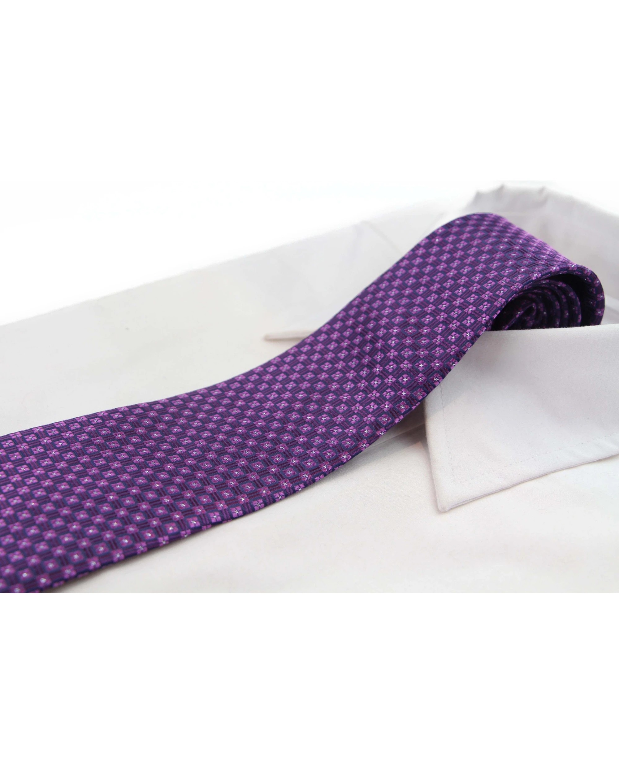 1 Zasel Mens Purple Cubes & Squares 8cm Patterned Neck Tie, 1 of 2