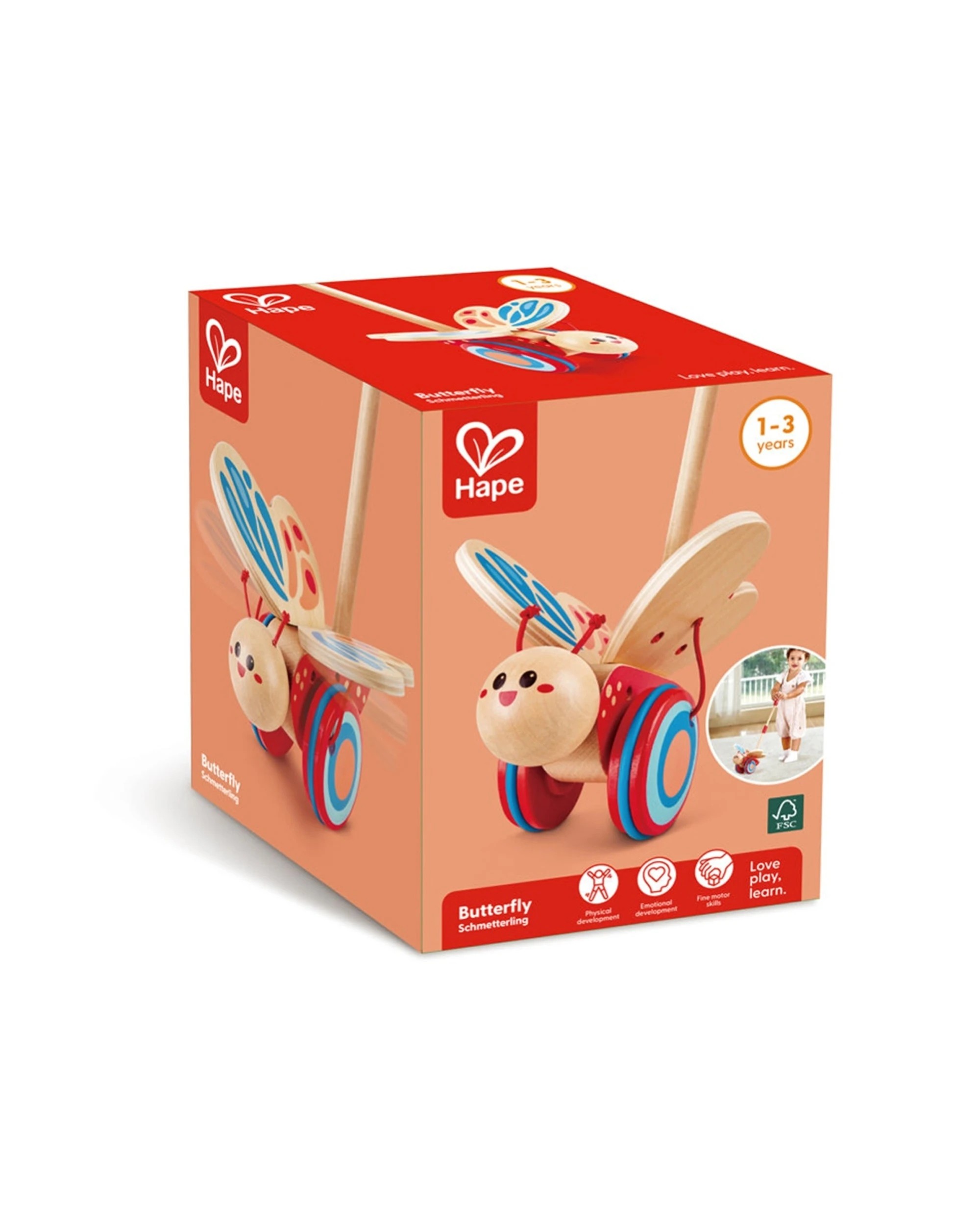 2 Hape Butterfly Push Pull Wooden Toy Wings Flutter Kids - Multi, 2 of 3