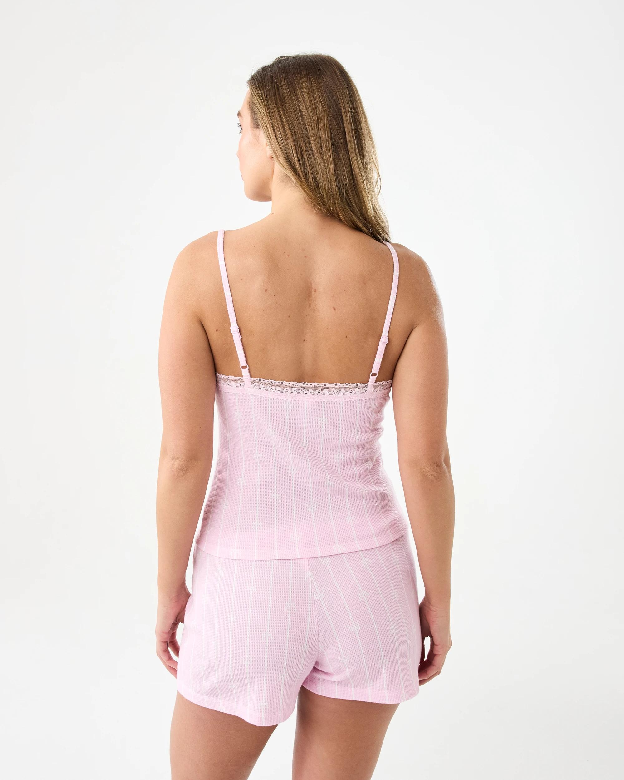 4 Lace Trim Waffle Shorts Pink Bow, 4 of 6