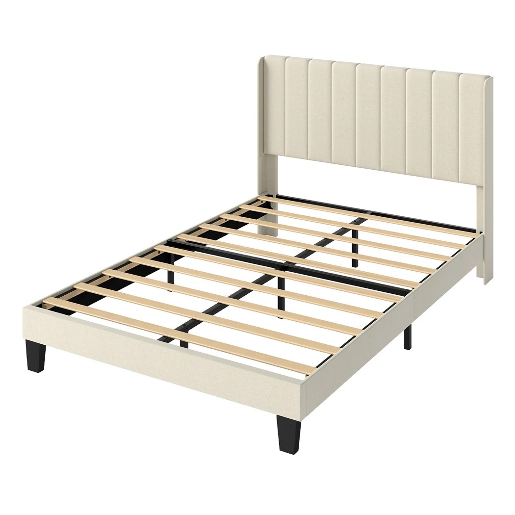 1 Levede Double Size Bed Frame Upholstered Platform Beige, 1 of 8