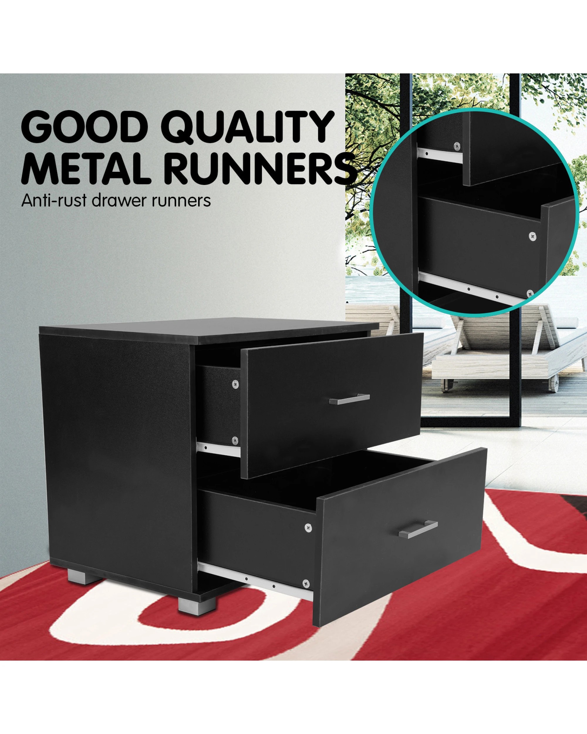 5 Bedside Table with Drawers MDF Wood in Black - Black, 5 of 5