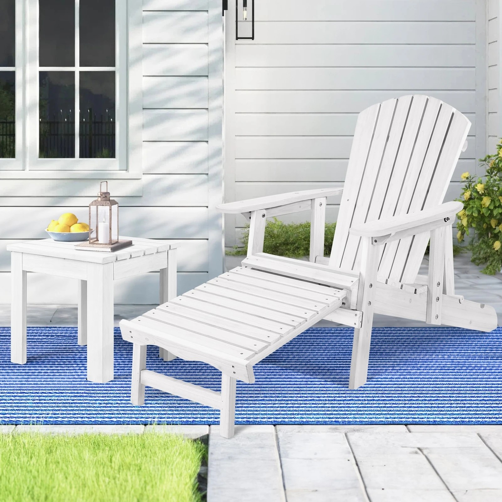 10 Alfordson Adirondack Chair Table 2PCS Set Outdoor Furniture w/ Ottoman - White, 10 of 10