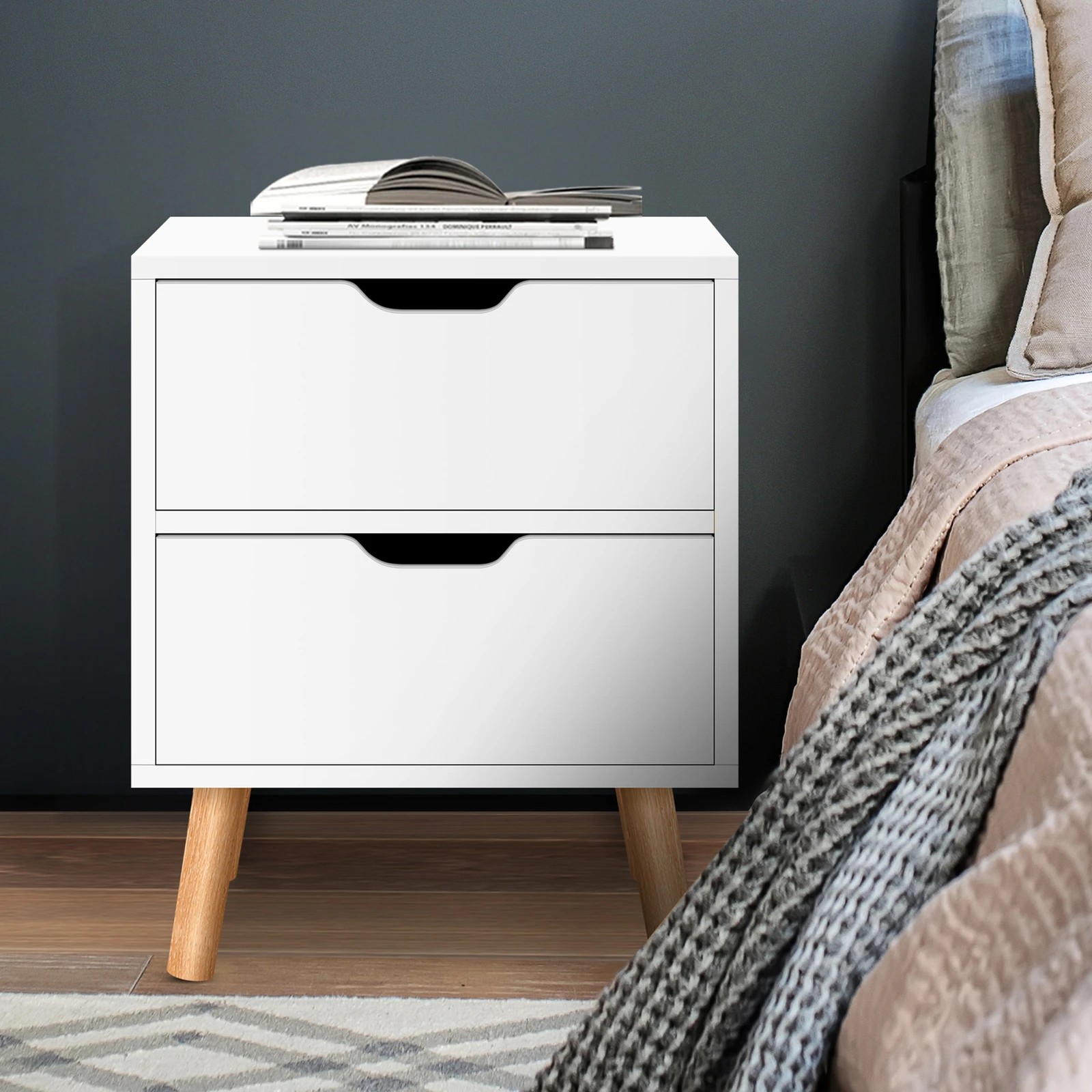 5 Alfordson 2x Bedside Table Nightstand Side Table 2 Drawers - White, 5 of 10