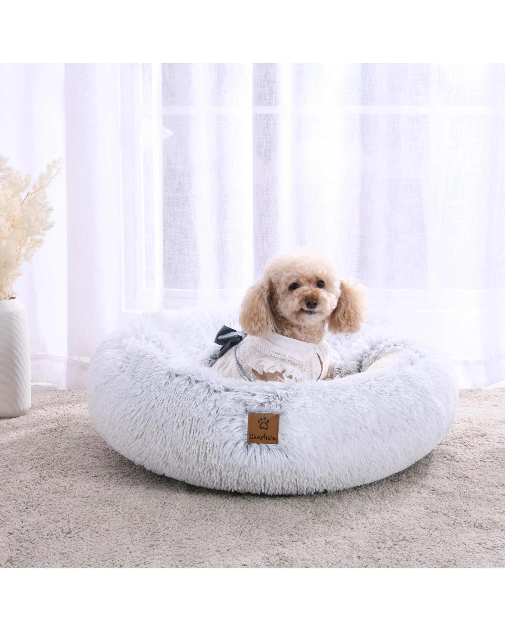 5 Charlie's Snookie Hooded Faux Fur Calming Dog Bed Small - White, 5 of 6