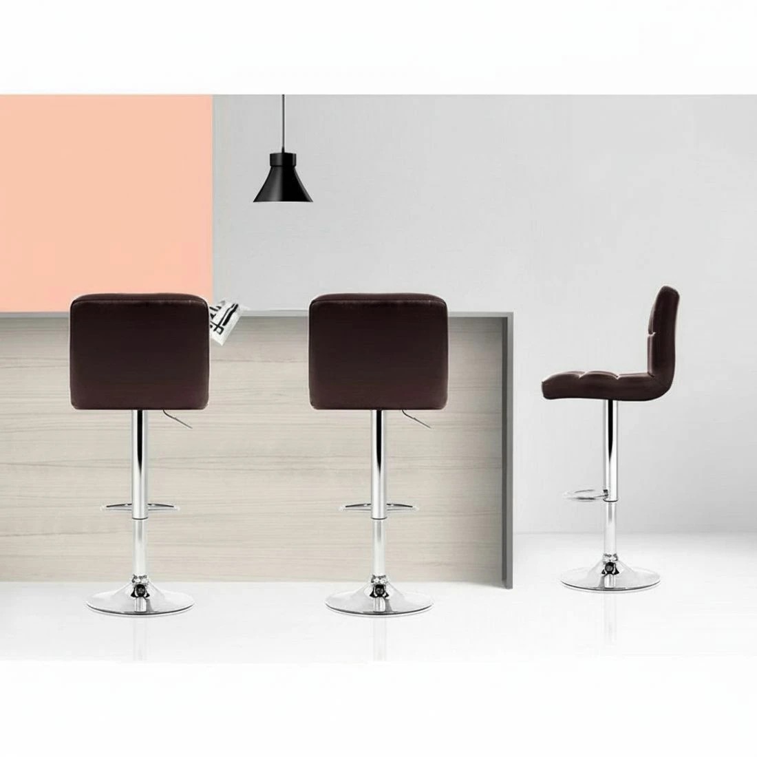 4 Artiss 2x Bar Stools Leather Gas Lift - Brown, 4 of 5