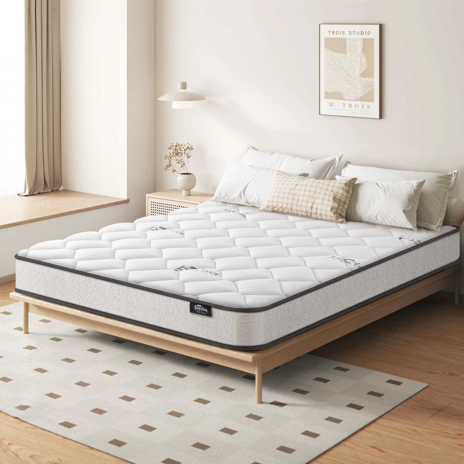 3 Bedra Bedding Double Mattress Bonnell Spring Bed Boucle Fabric 16cm
 - White, 3 of 7