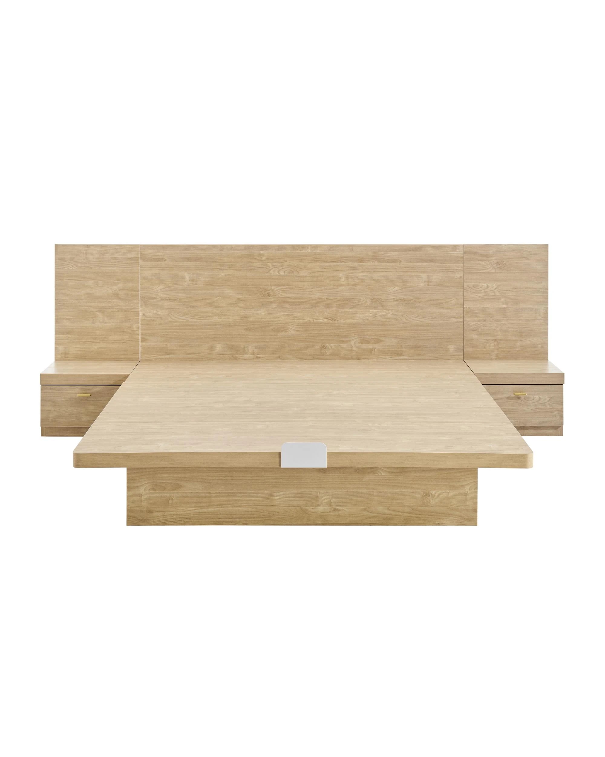 3 Kodu Gas Lift Queen Bed with Underbed Storage and Bedside Tables Oak Look - Natural, 3 of 10