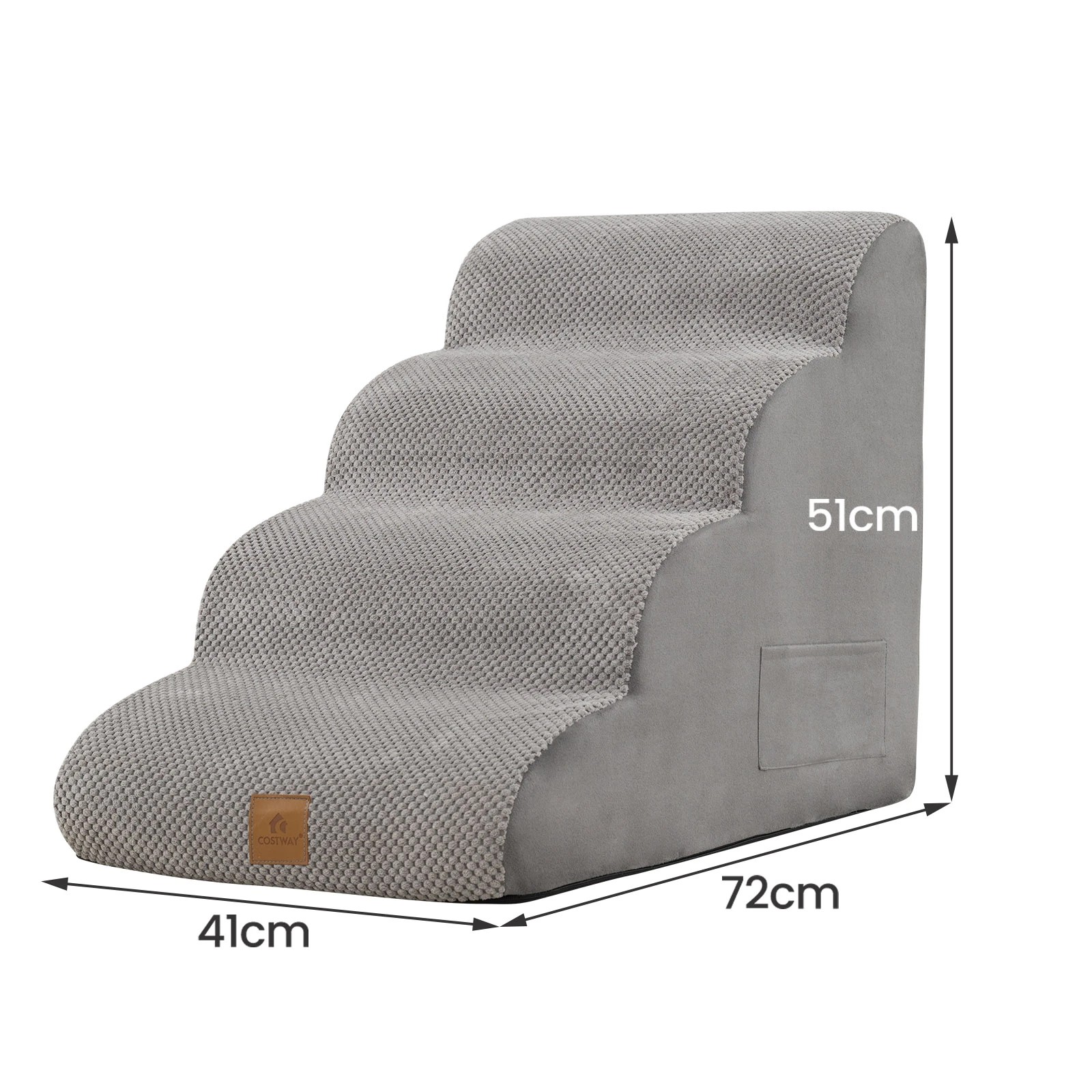 2 Costway 4-Step Dog Ramp Foam Pet Stair w/Storage Pocket & Handle - Grey, 2 of 2