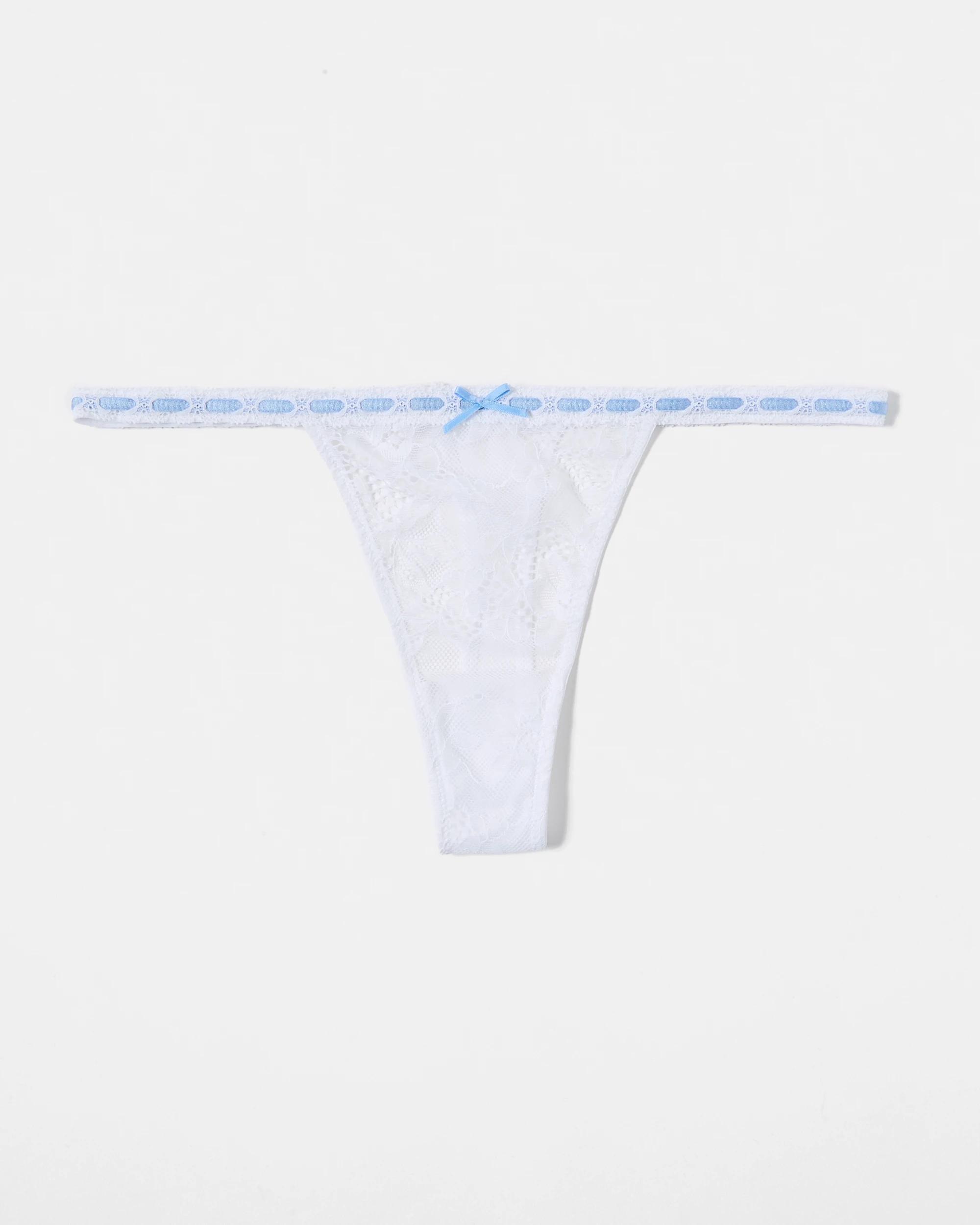1 Co-ordinated Ribbon Trim G-String Briefs White, 1 of 8