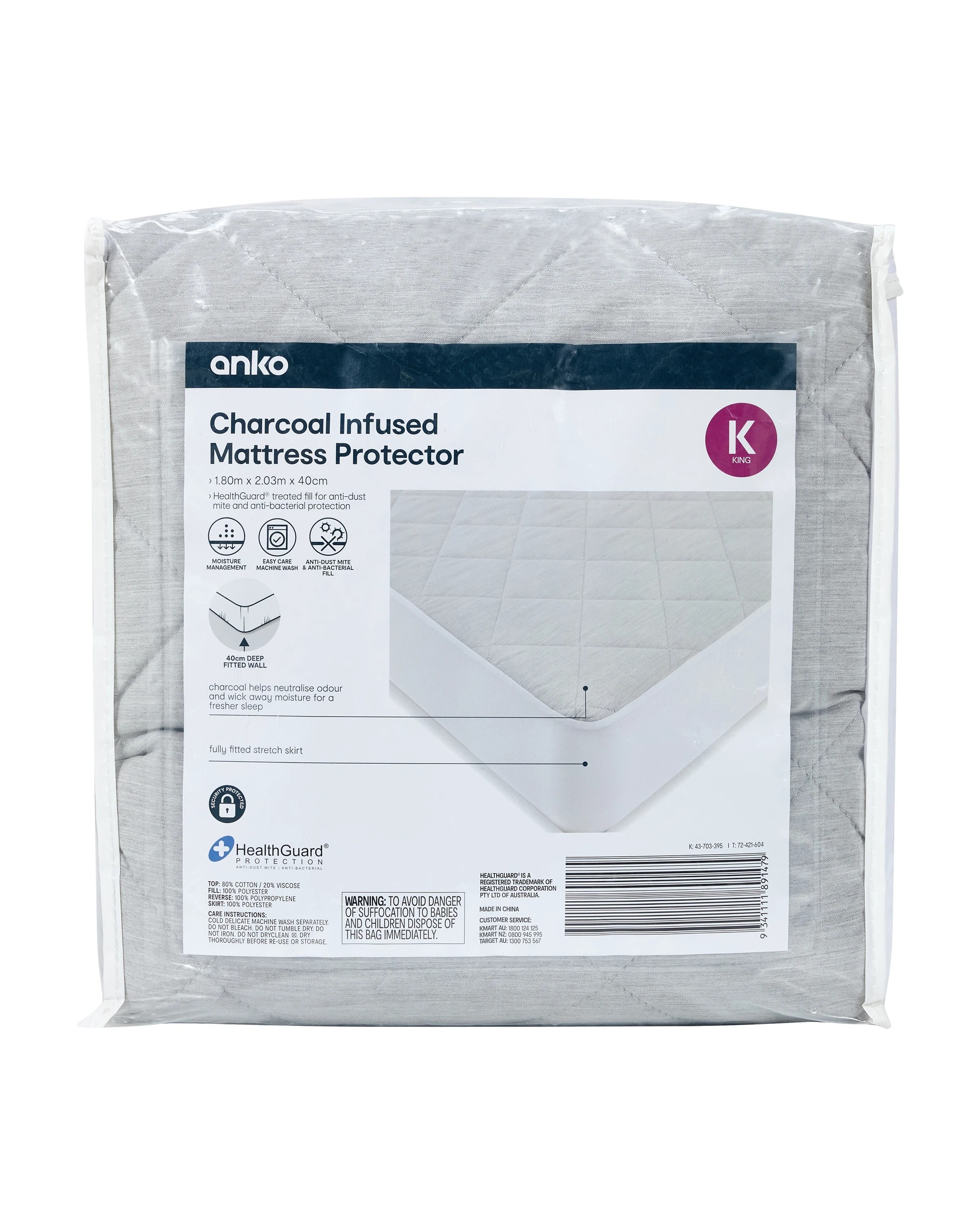 1 Charcoal Infused Mattress Protector - King Bed, Grey, 1 of 4