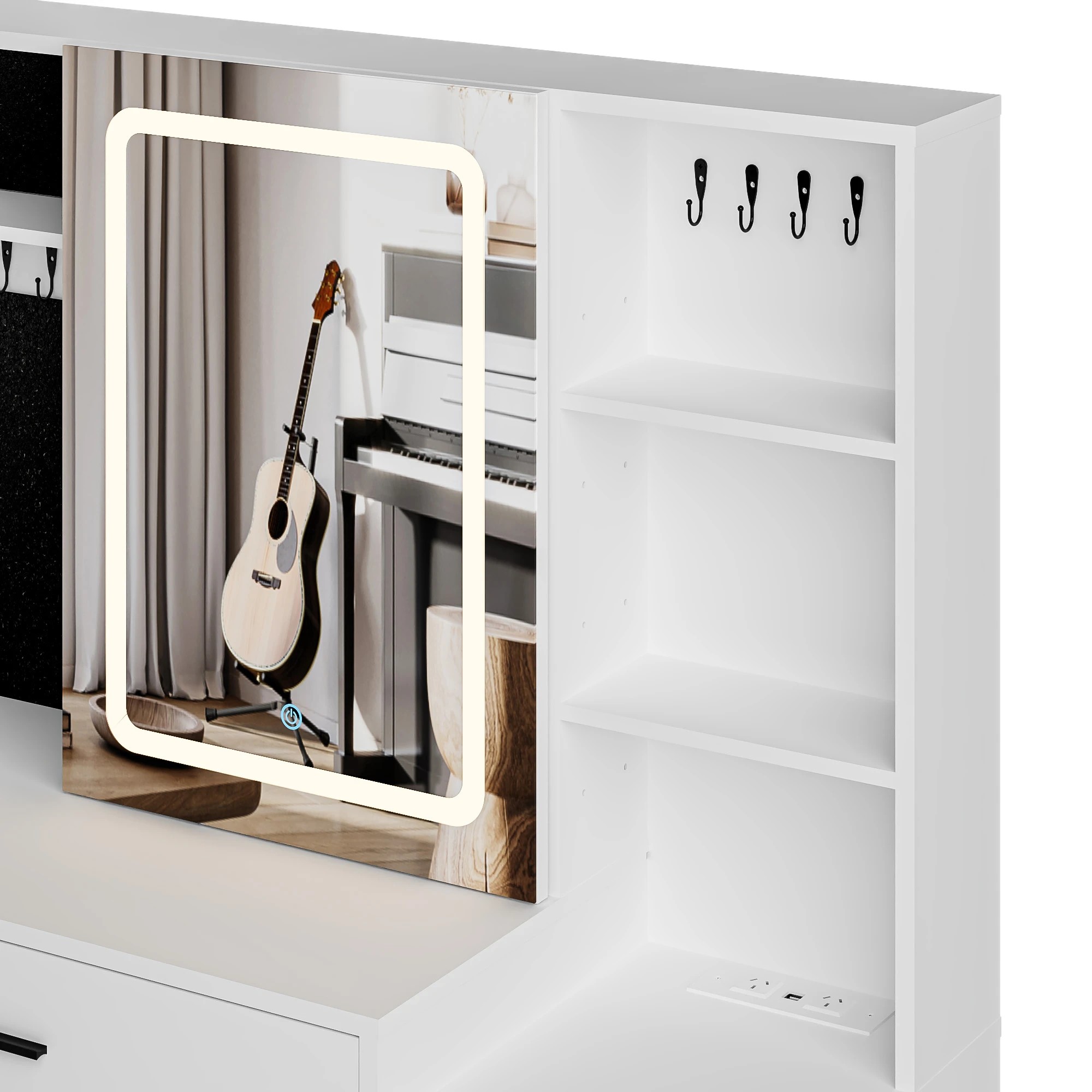 4 Advwin Dressing Table Stool Set With Mirror Led Lights Jewelry Armoire, 4 of 9