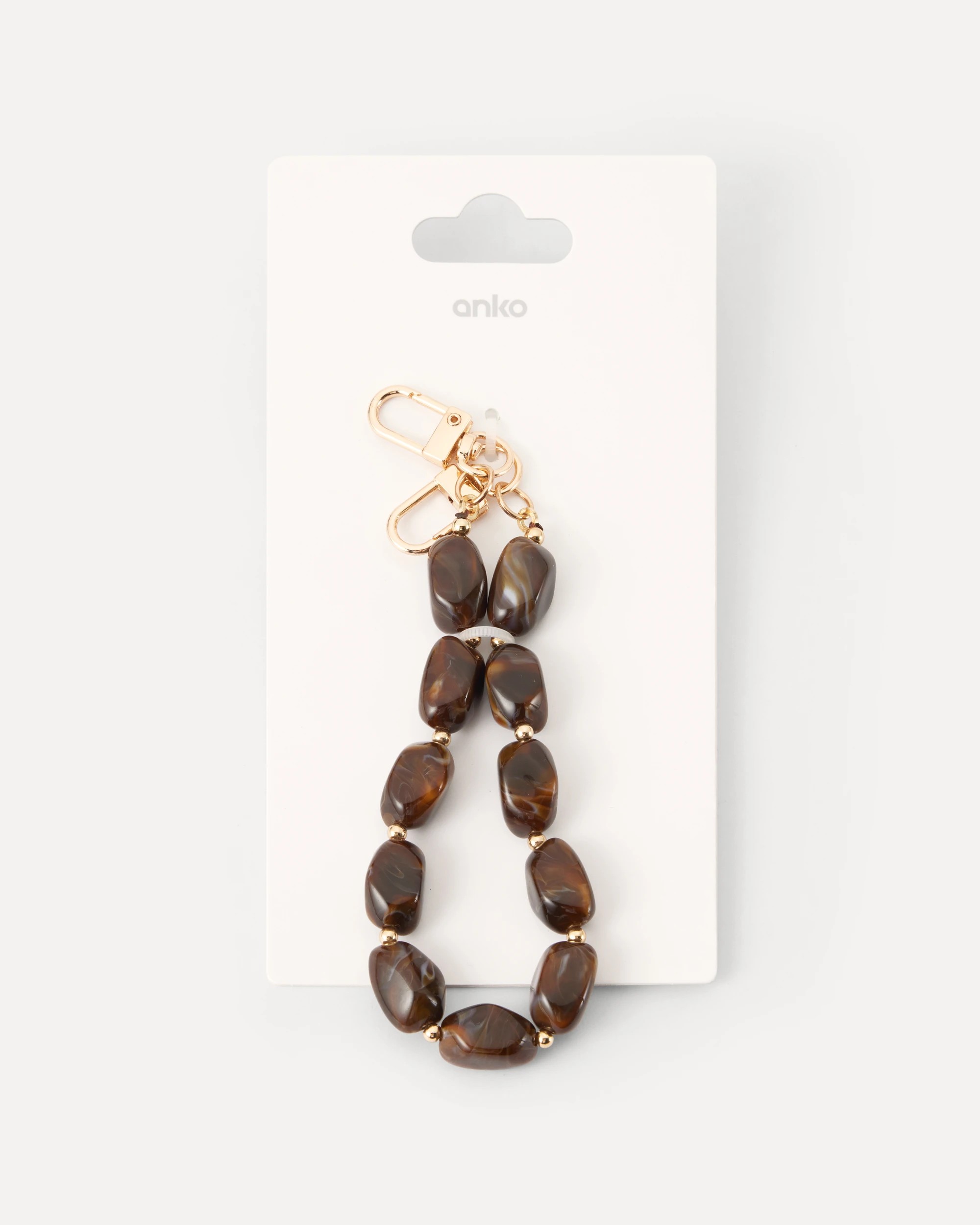 4 Bead Chain Charm Keyring - Brown and Gold Tone, 4 of 4