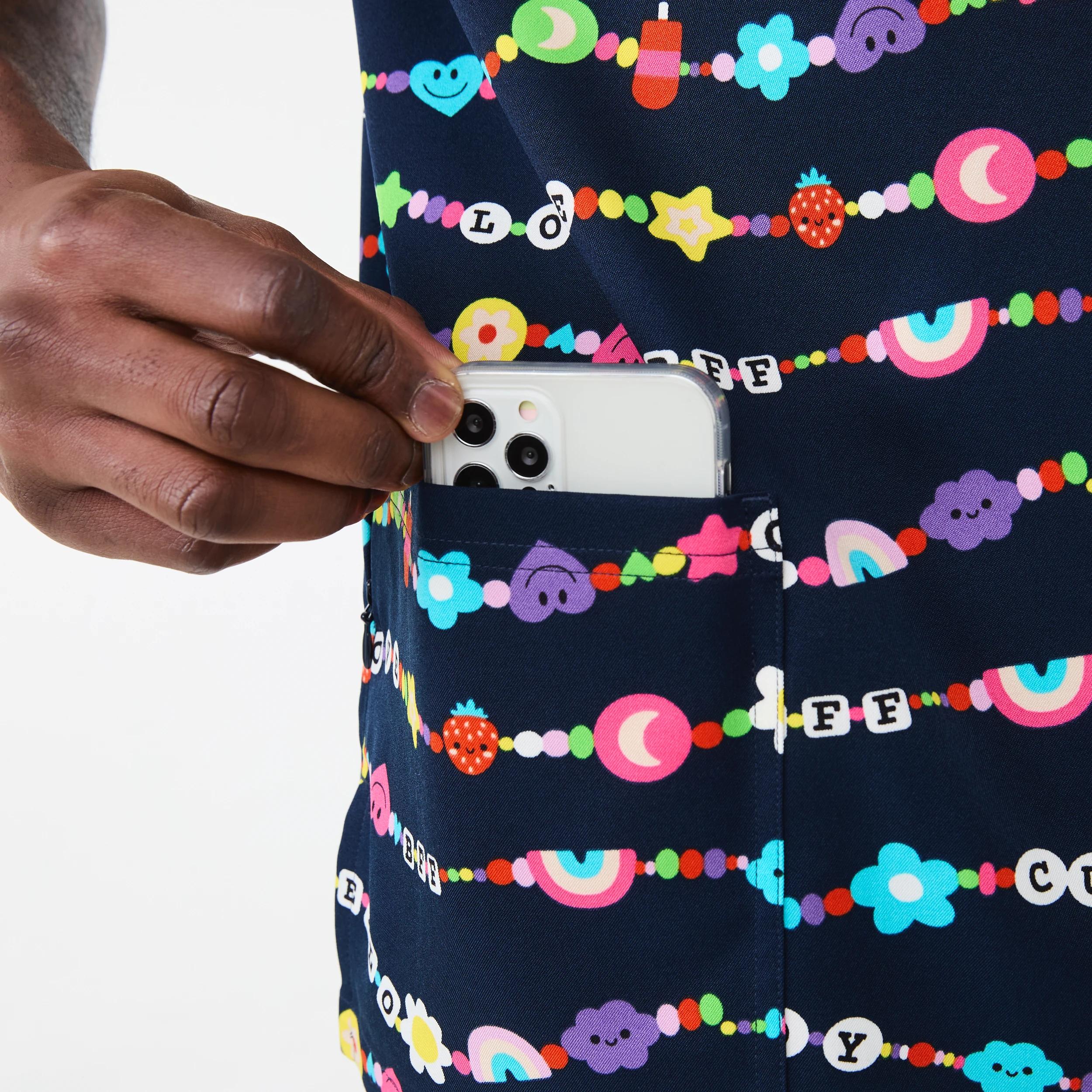 6 Work Short Sleeve Print Scrub Top FUN BRACELETS PARISIAN NAVY, 6 of 7