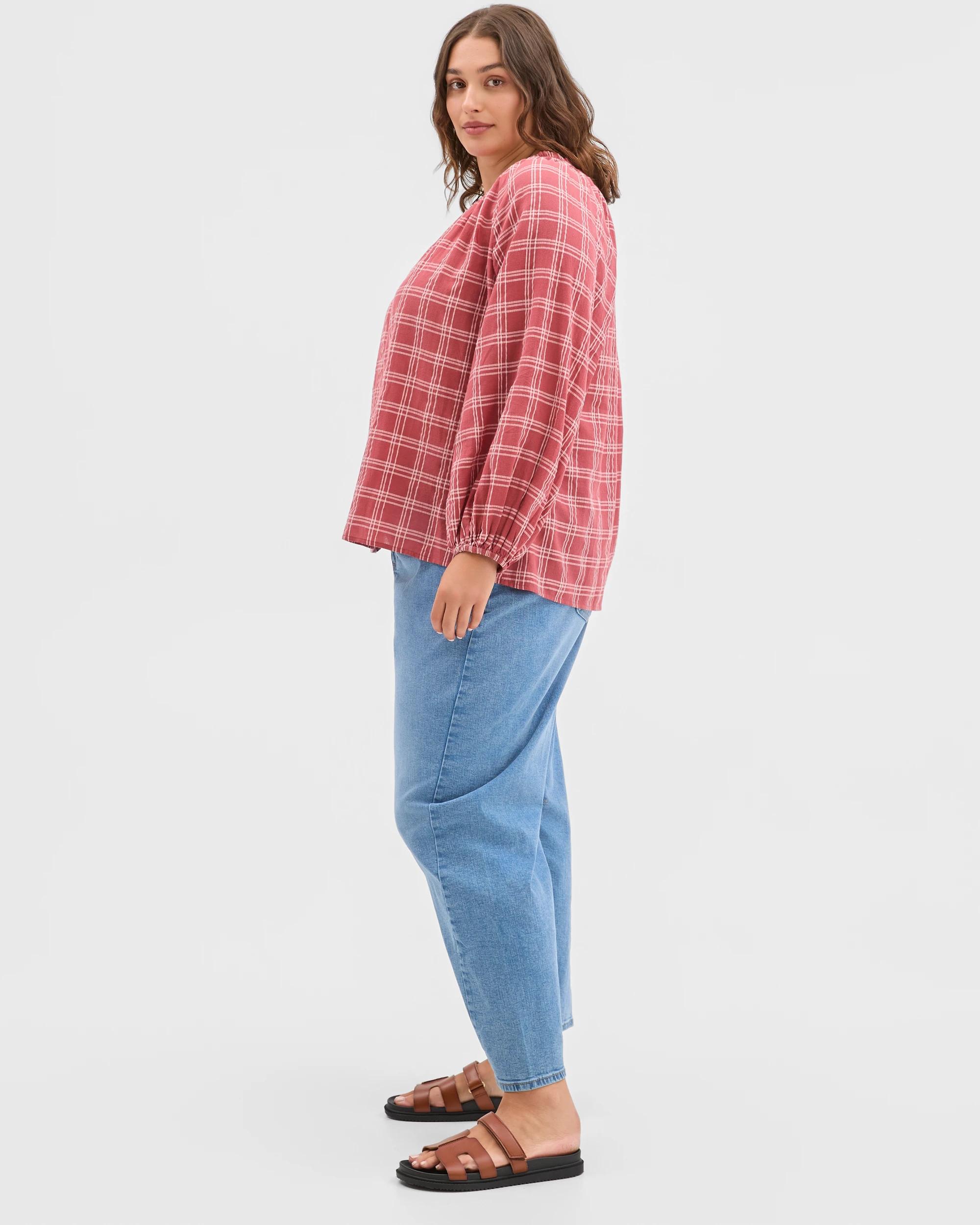 3 Target Curve Plus Size Long Sleeve Check Detail Blouse DUSTY ROSE, 3 of 6