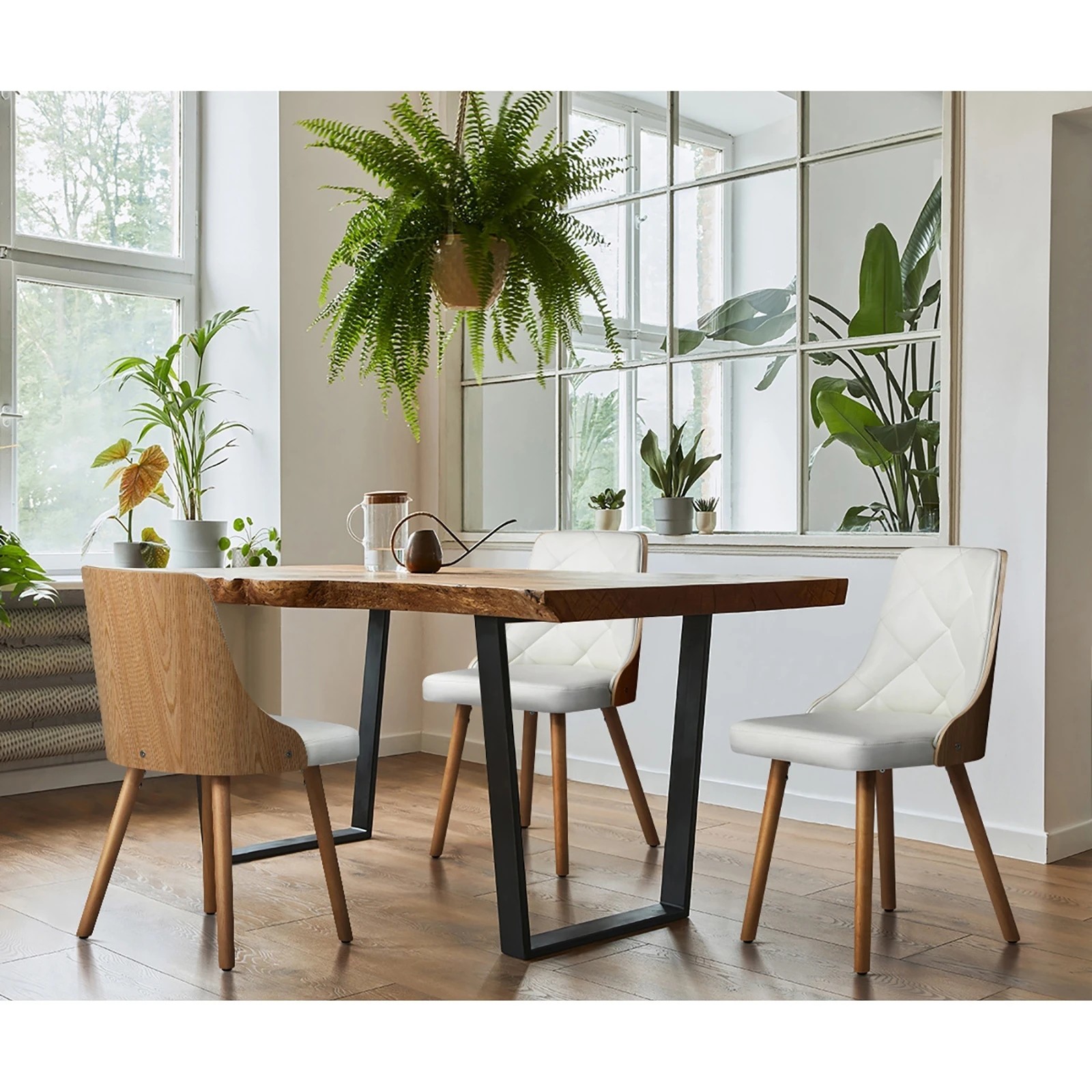 3 Oikiture 2x Dining Chairs Wooden Kitchen Chair Cafe Faux Pu Leather Padded Seat
 - White, 3 of 10