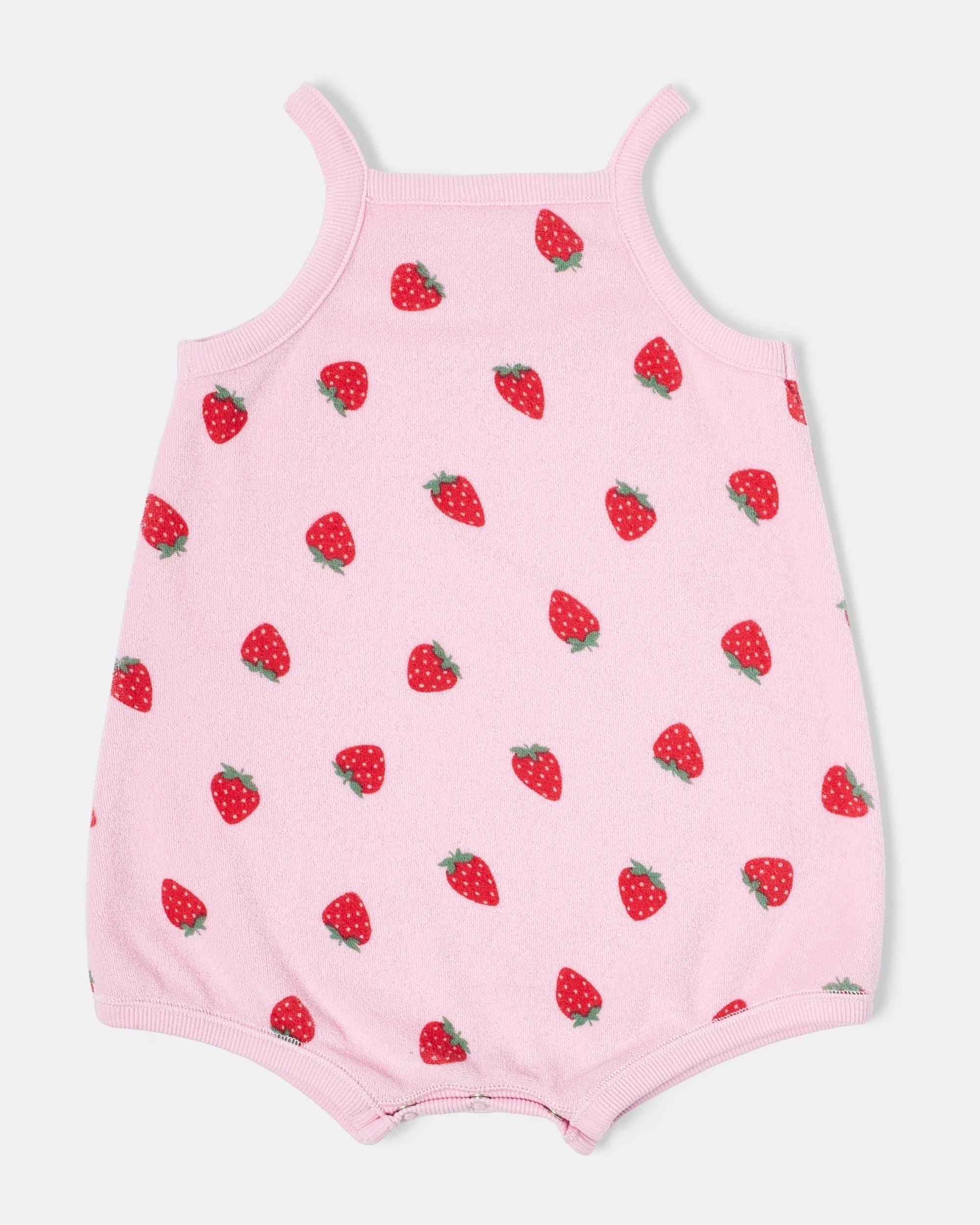 2 Sleeveless Terry Romper Strawb, 2 of 3